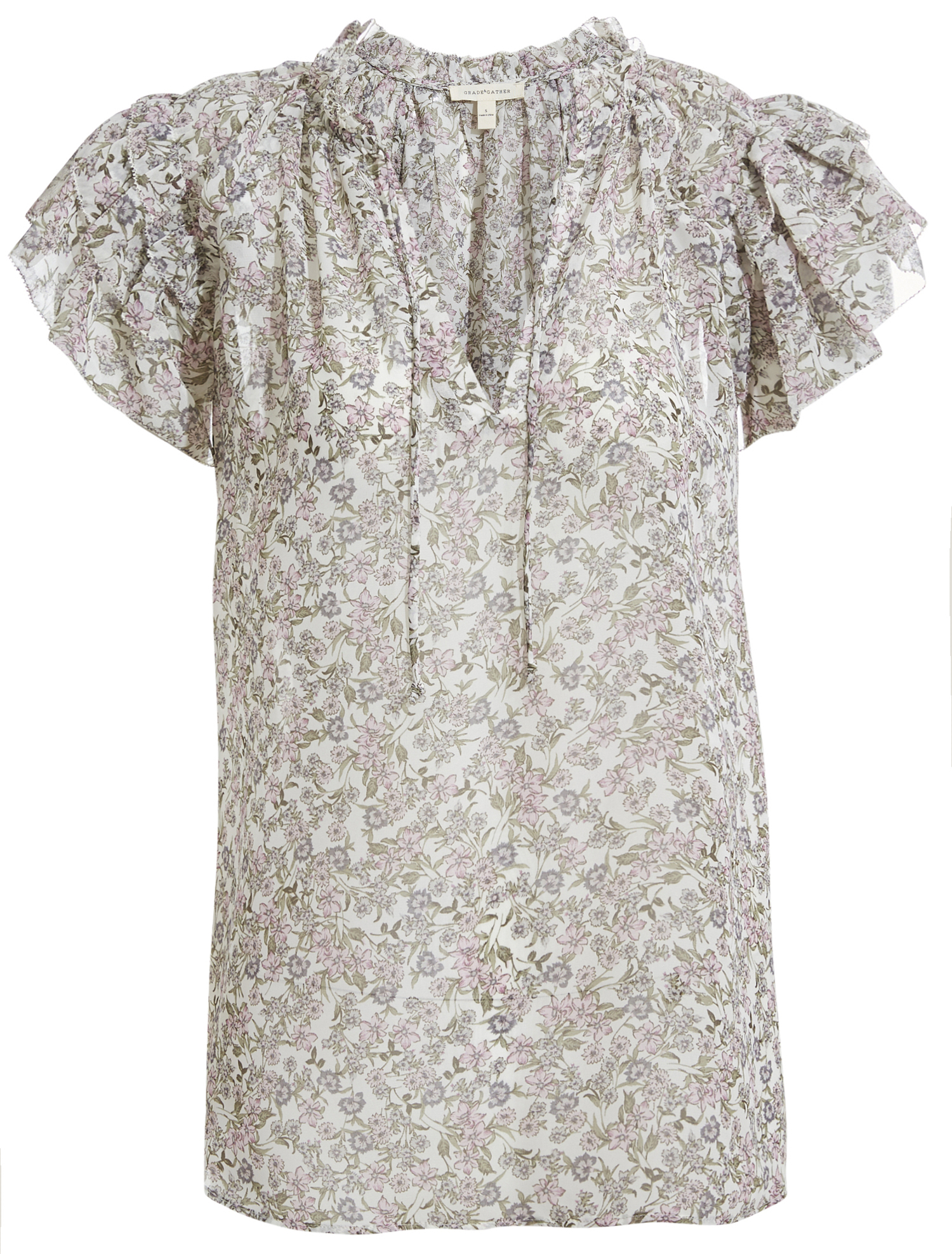 Floral Chiffon Ruffle Blouse