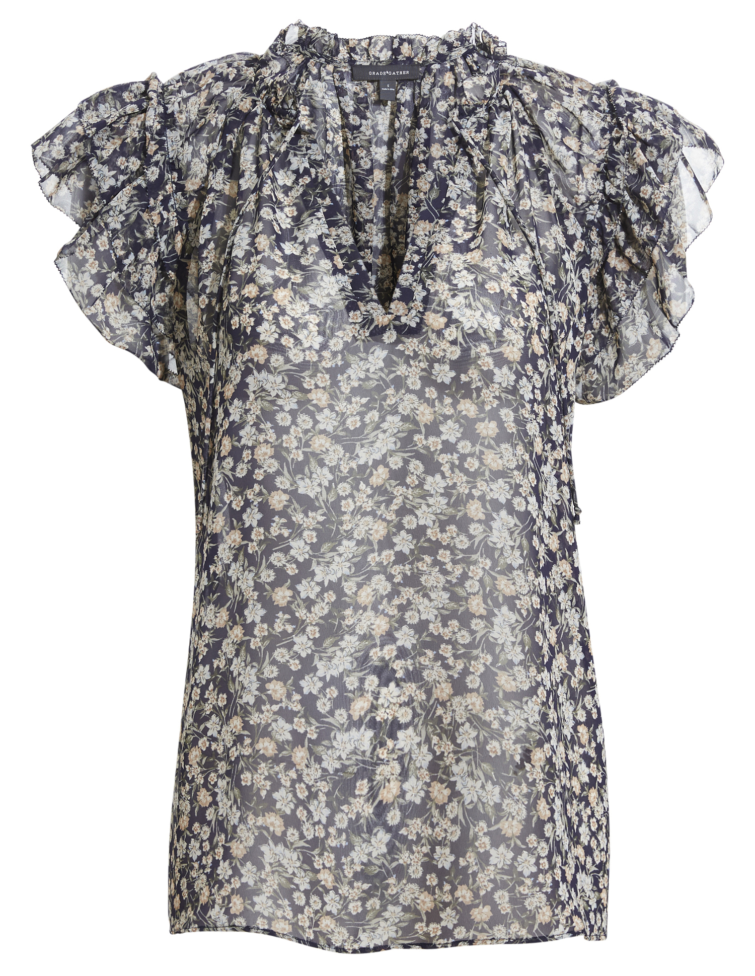 Floral Chiffon Ruffle Blouse