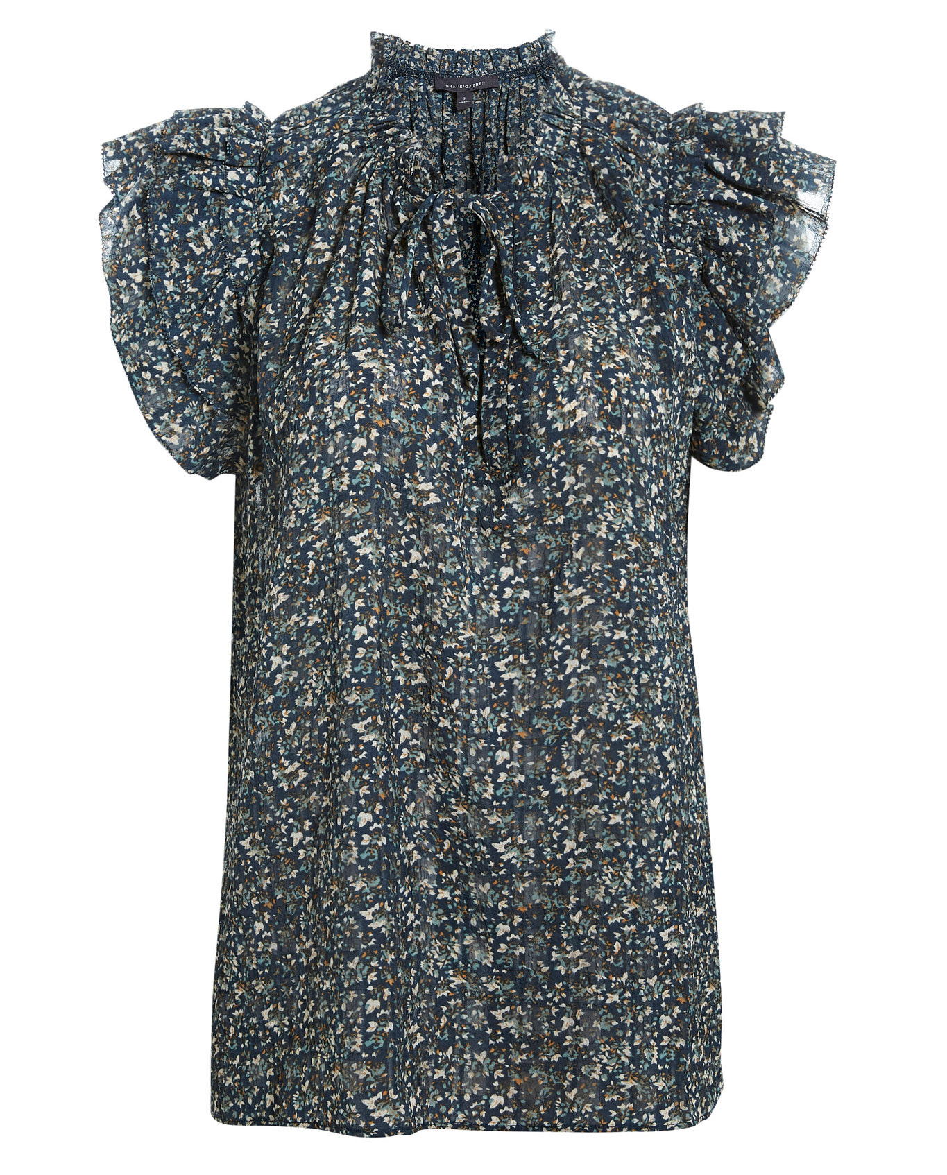 Floral Split Neck Top with Ruffled Sleeve