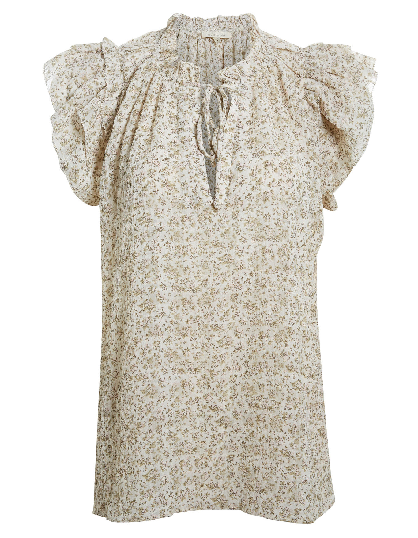 Floral Split Neck Top with Ruffled Sleeve