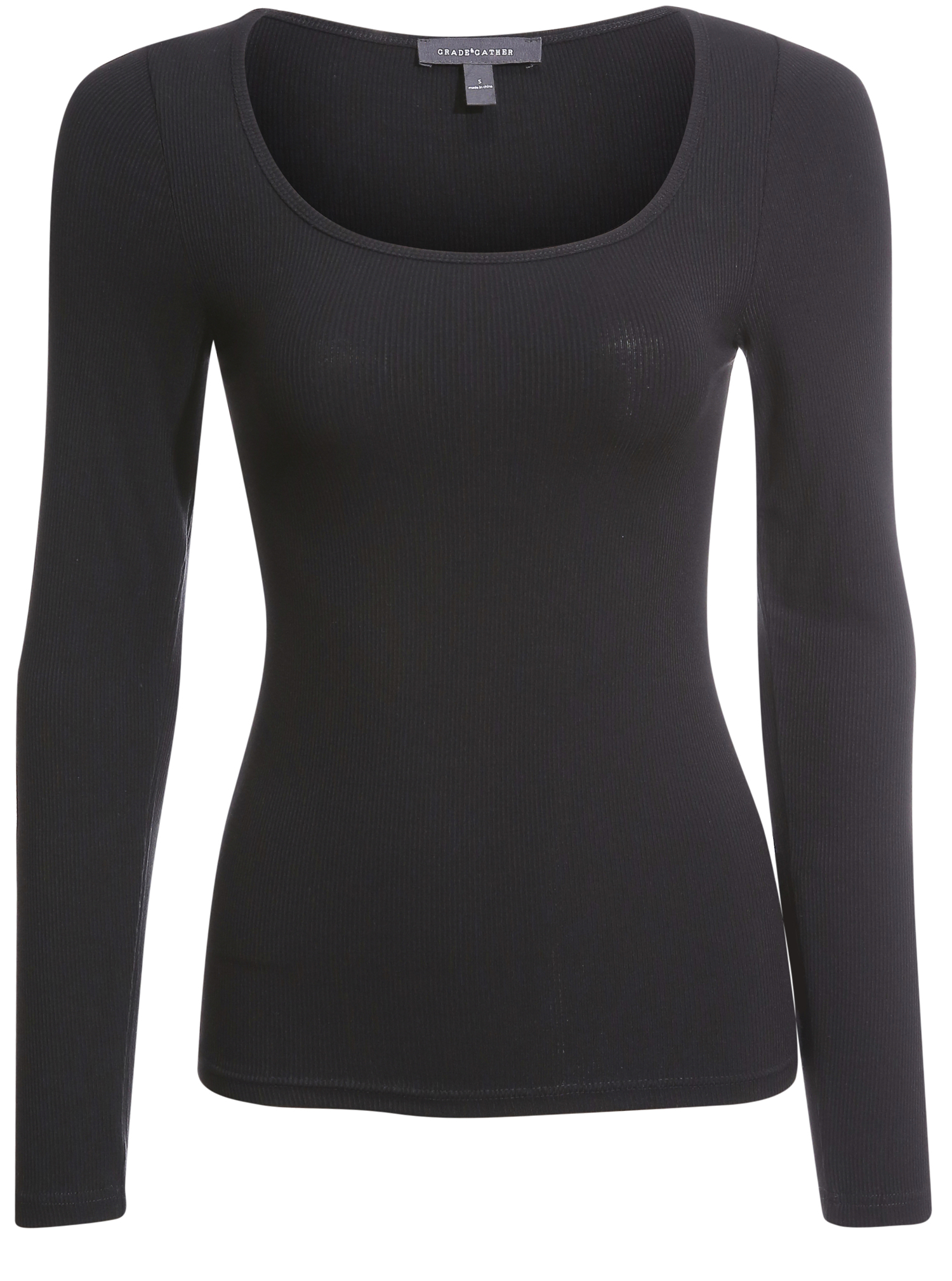 Long Sleeve Scoop Neck Rib Knit Top