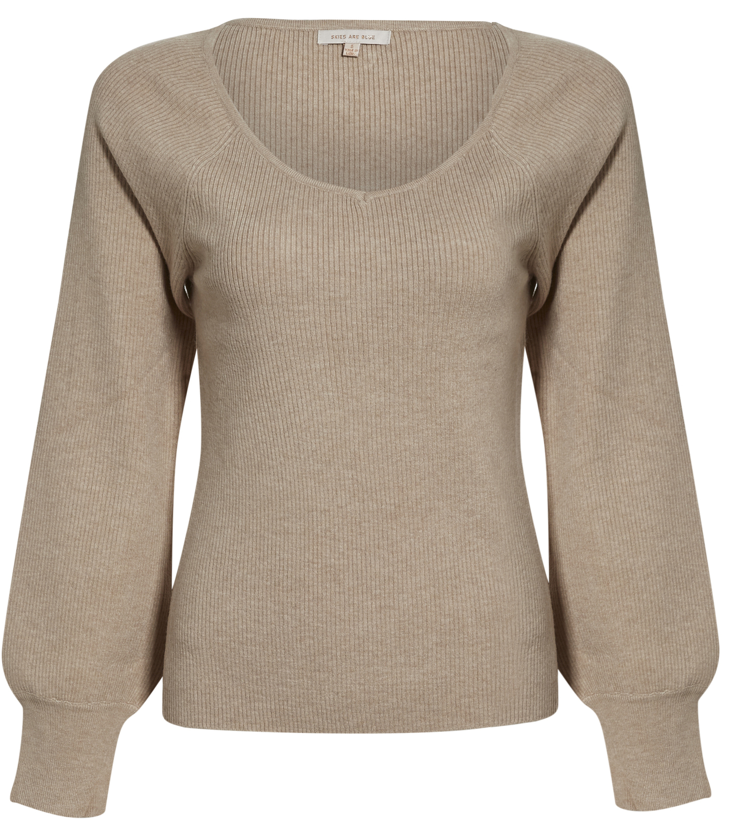 Balloon Sleeve Rib Knit Top
