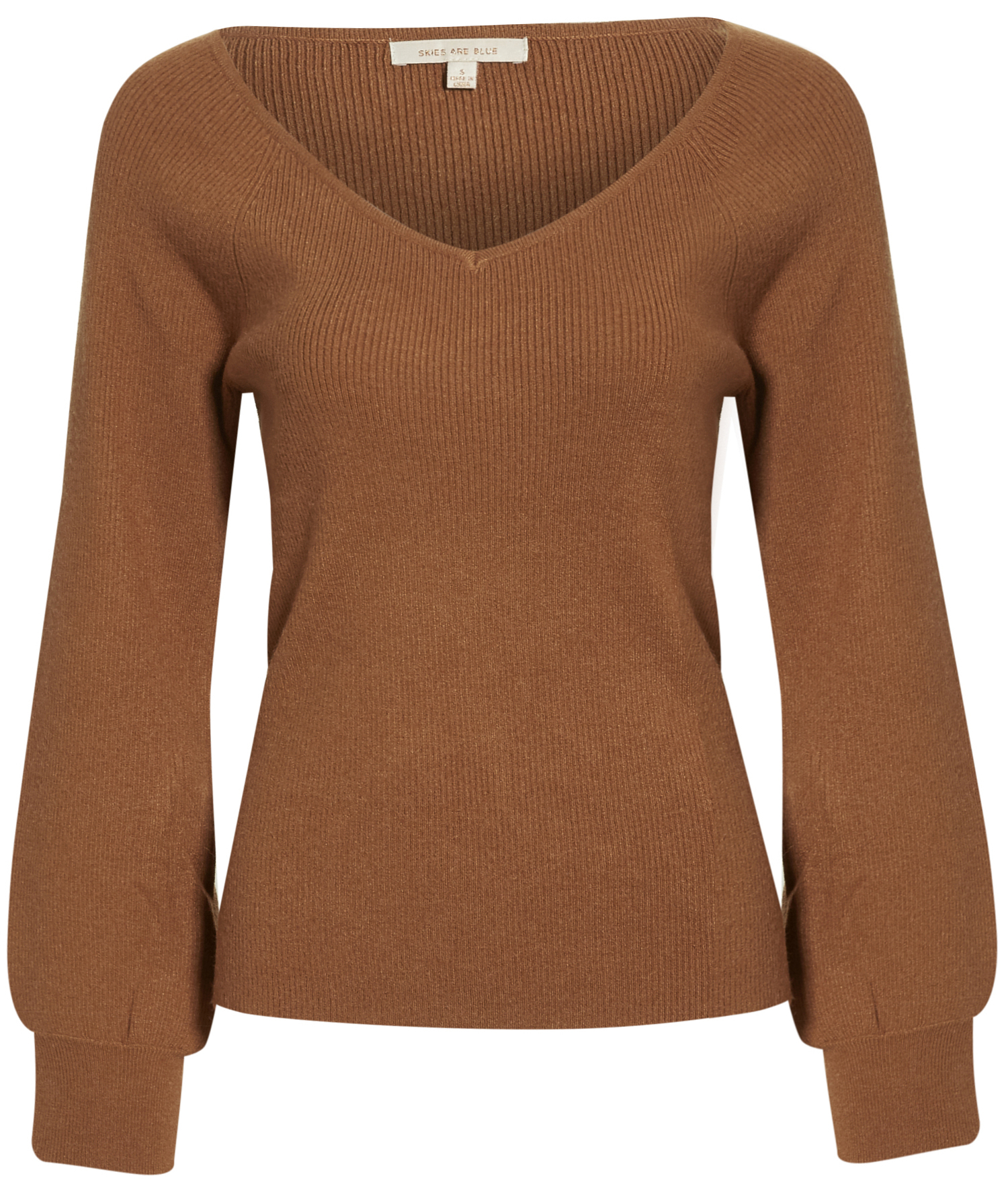 Balloon Sleeve Rib Knit Top
