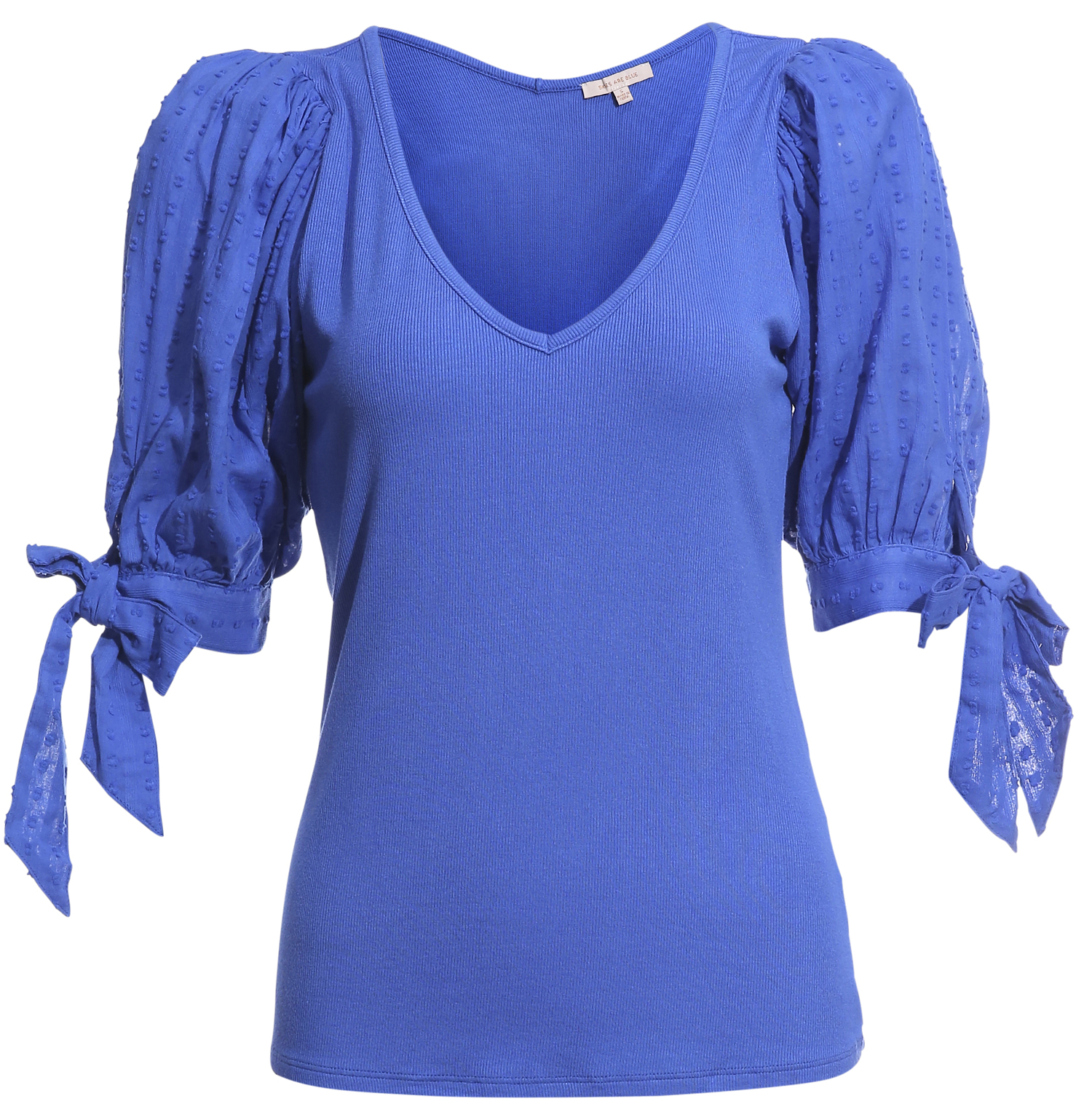 Short Puff Sleeve Contrast Top