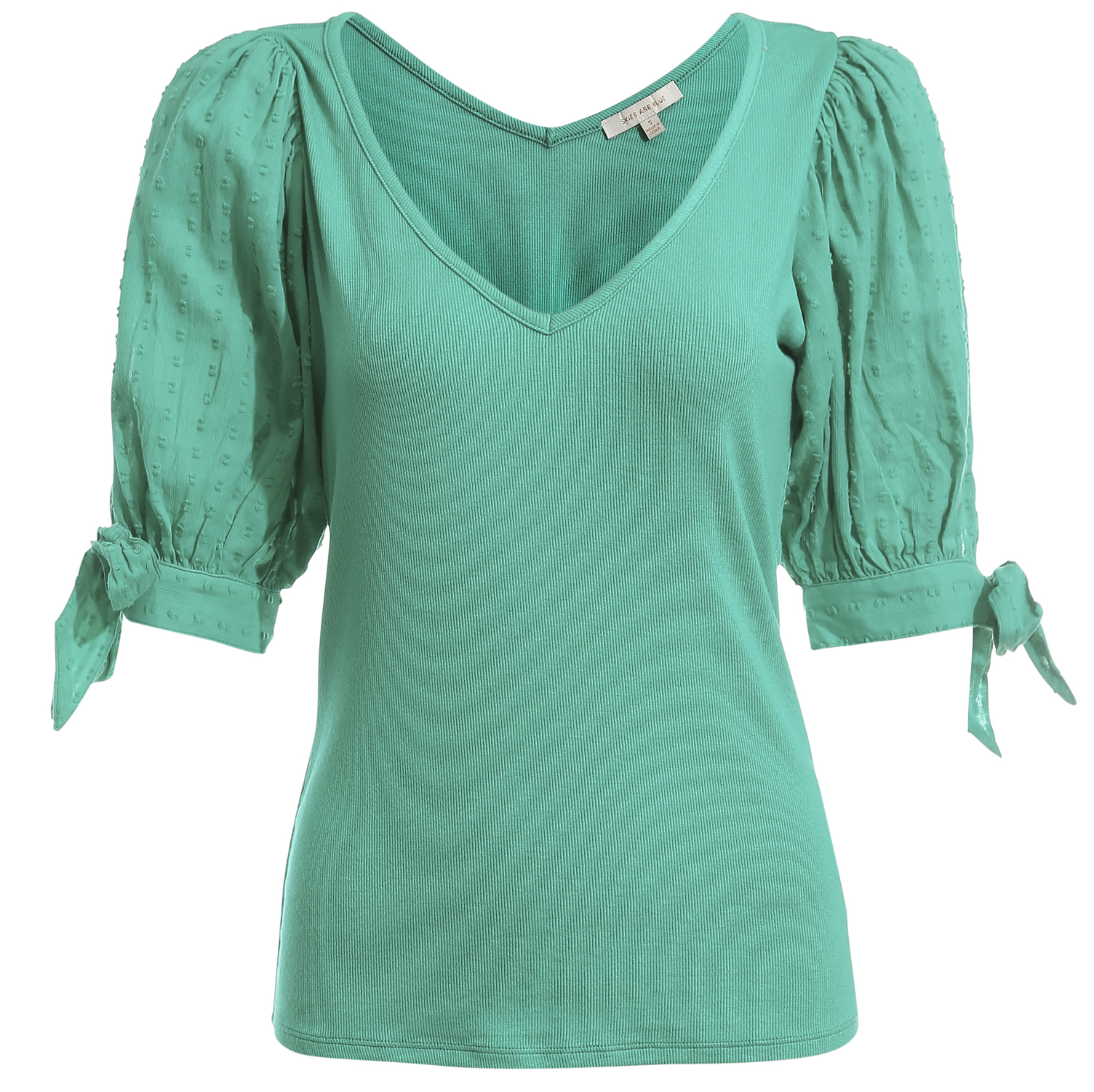 Short Puff Sleeve Contrast Top