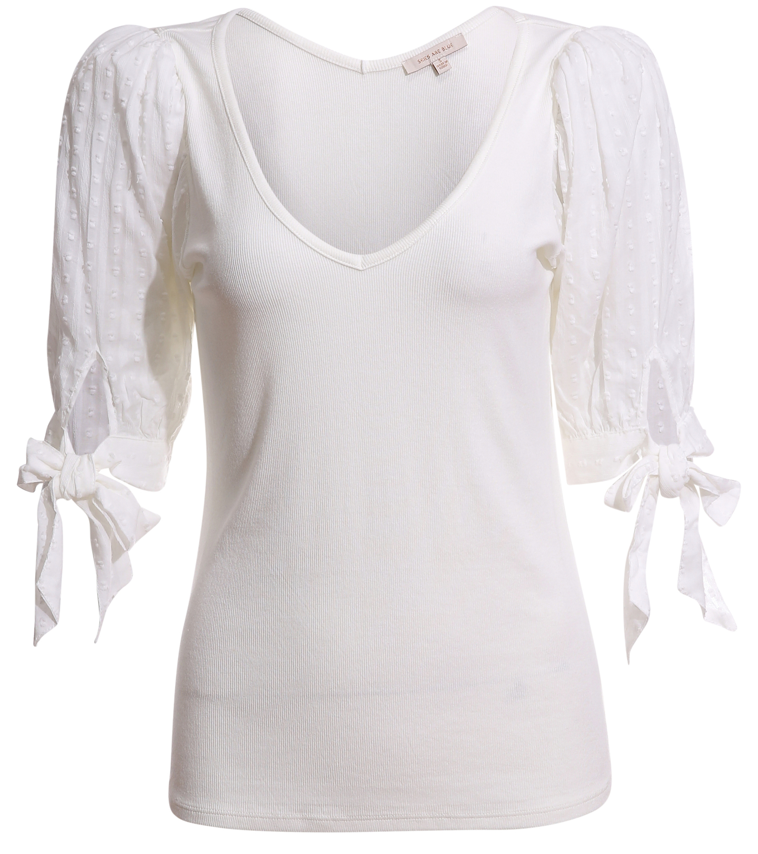 Short Puff Sleeve Contrast Top