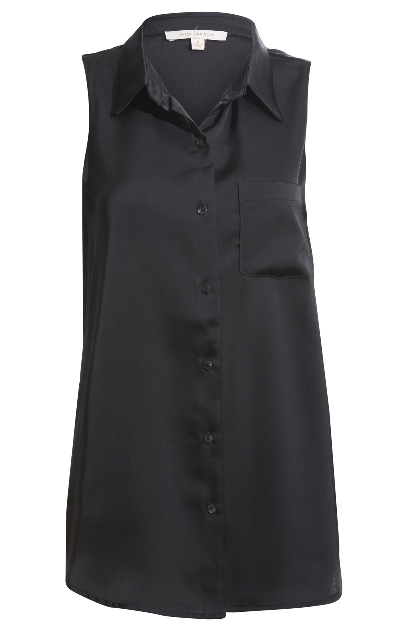 Sleeveless Satin Button Down