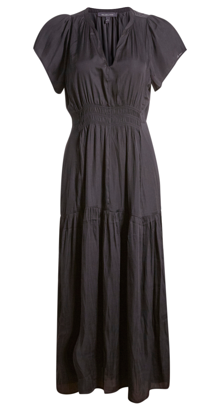 Smocked Split Neck Dress