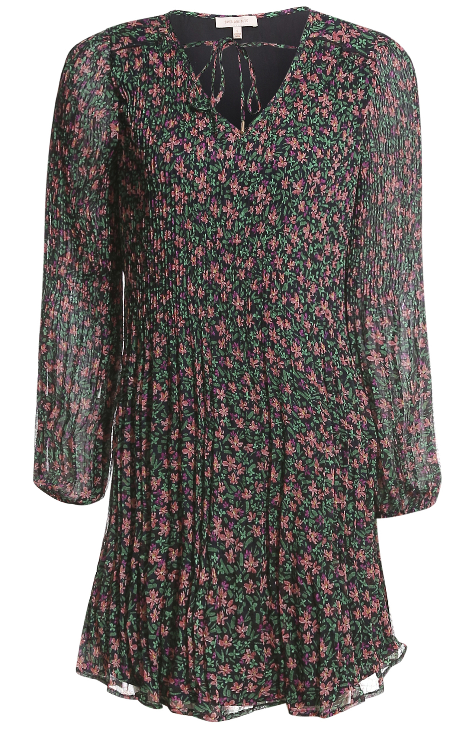 Floral Print Pleated Chiffon Dress