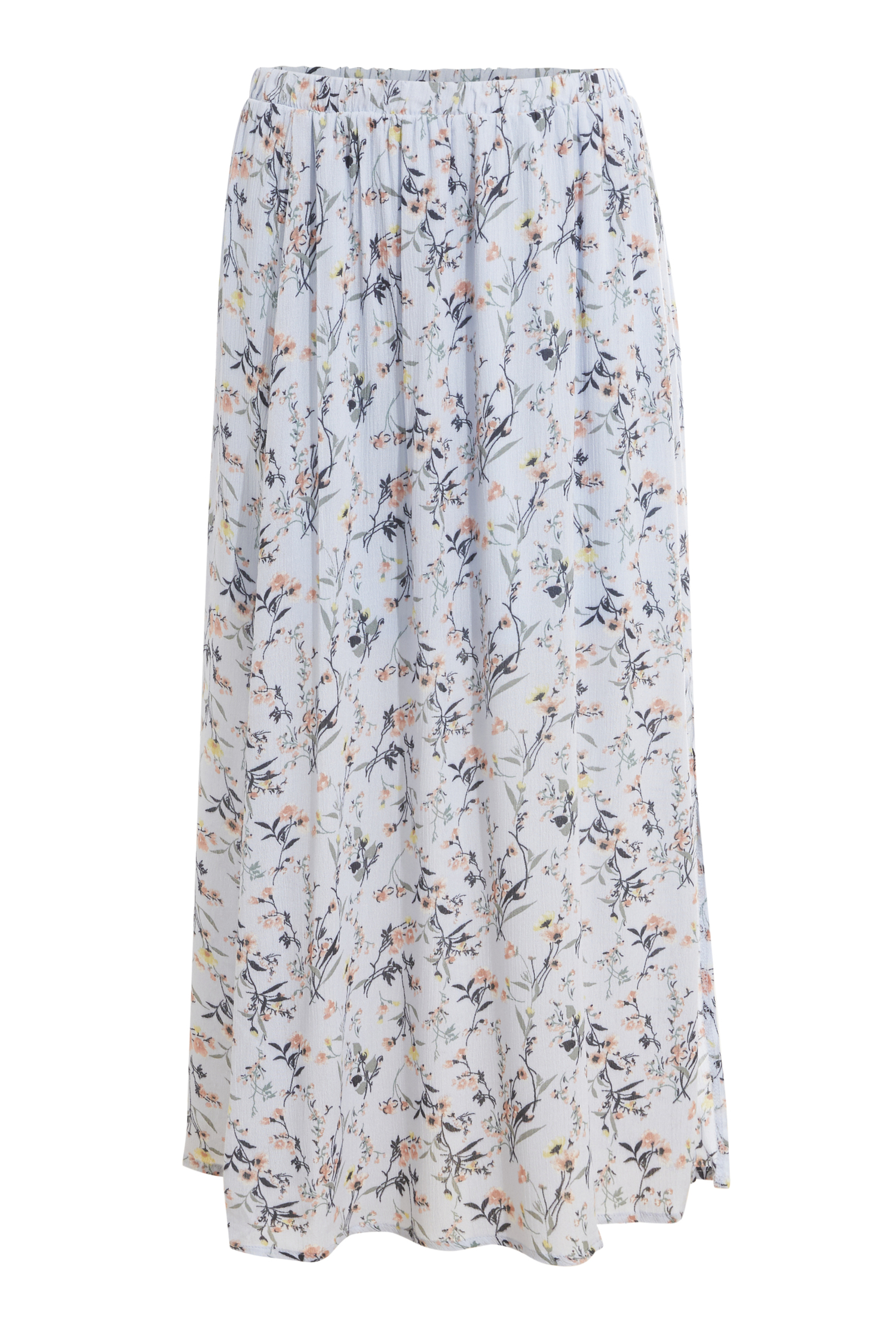 Front Slit Floral Print Midi Skirt