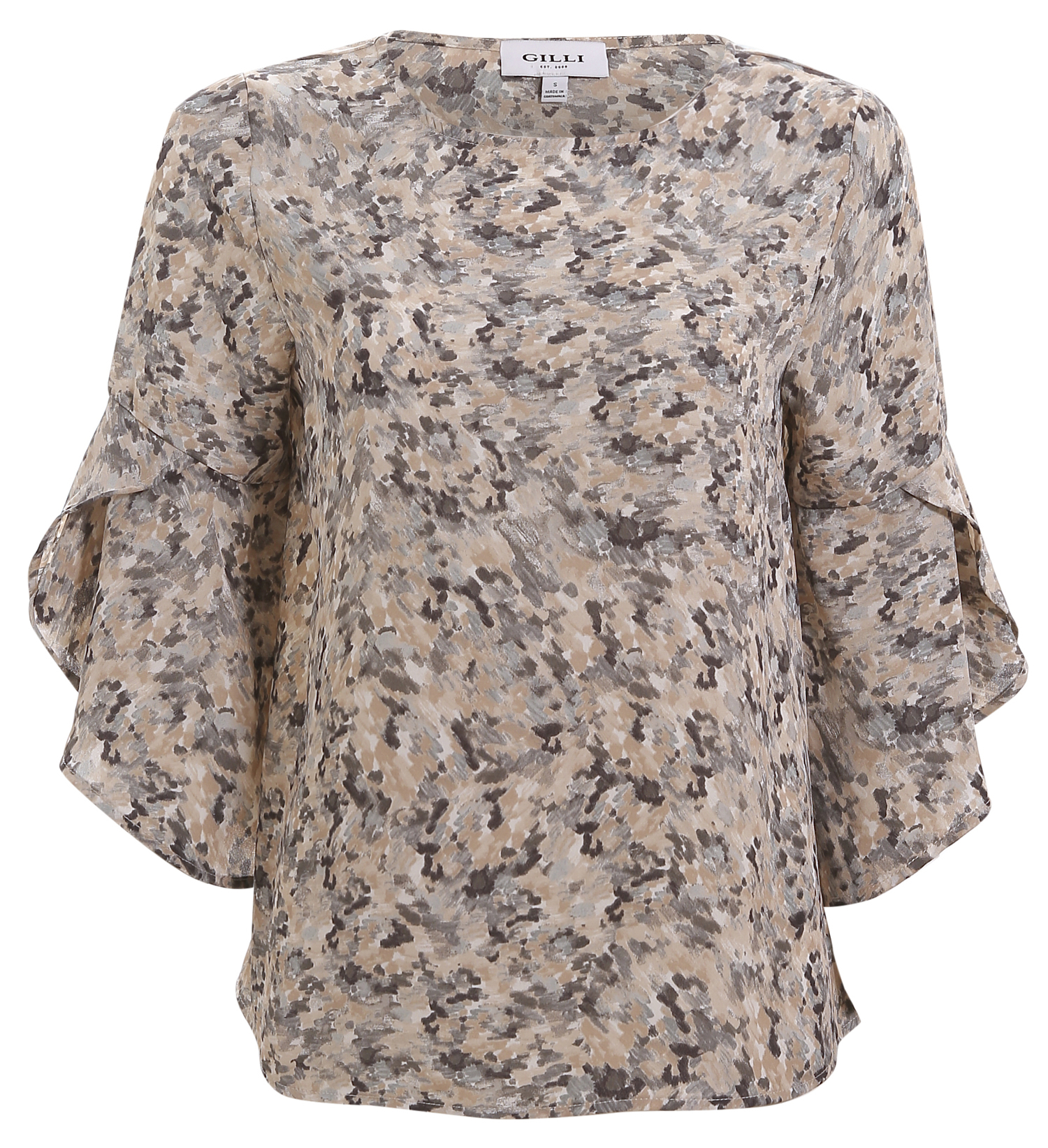 Ruffle Sleeve Abstract Blouse