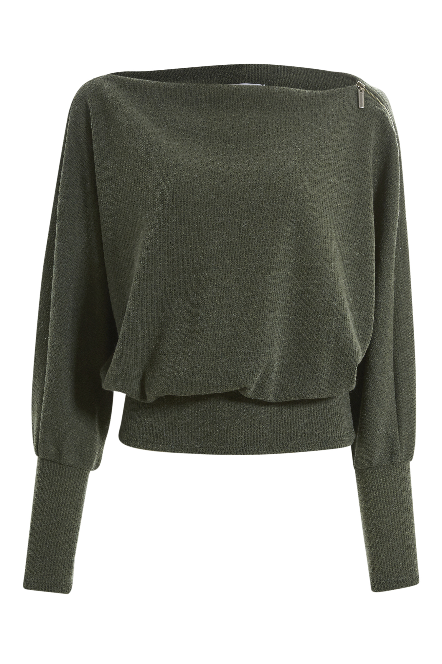 Boat Neck Shoulder Zipper Top