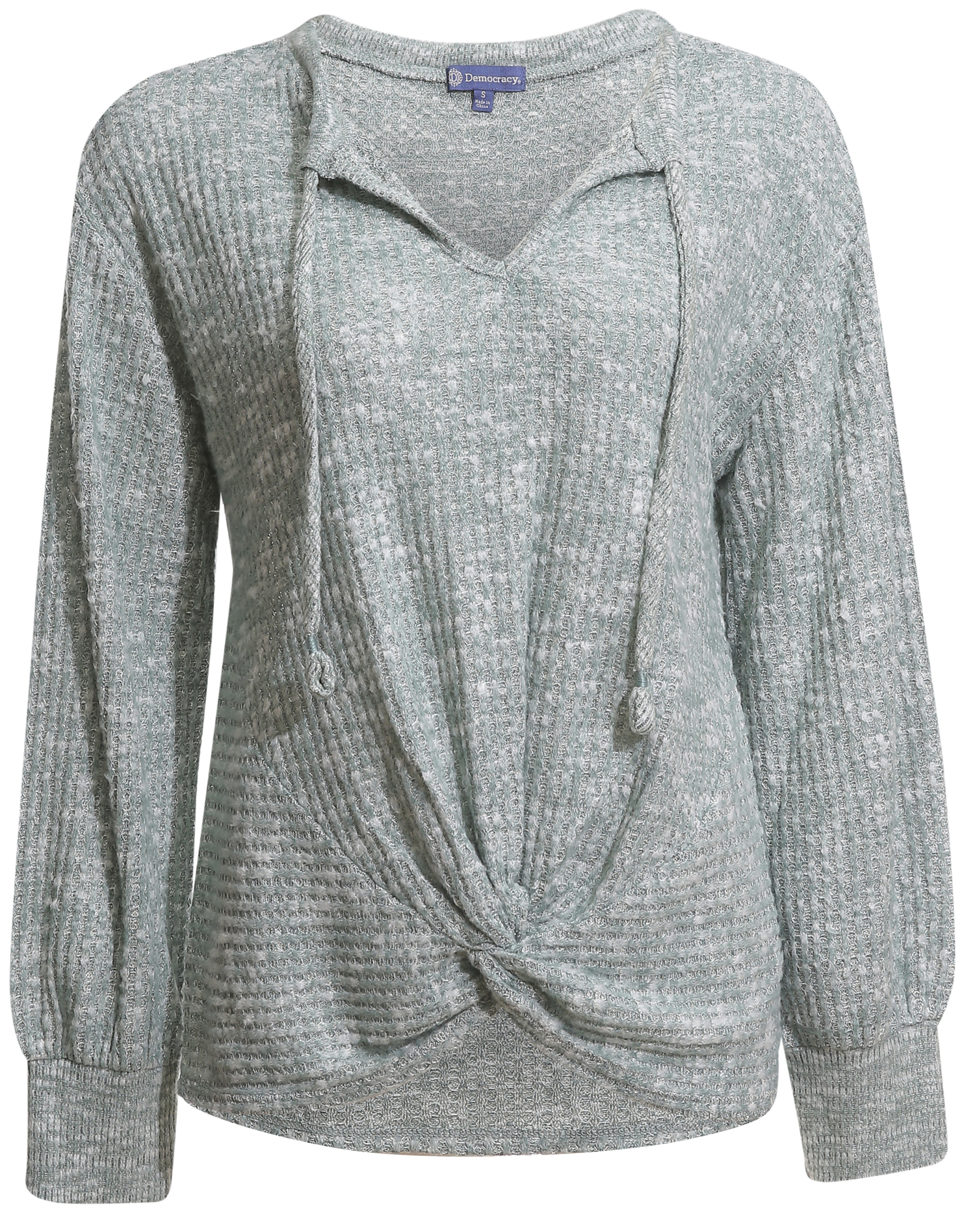 Democracy Long Sleeve Twist Hem Knit Top
