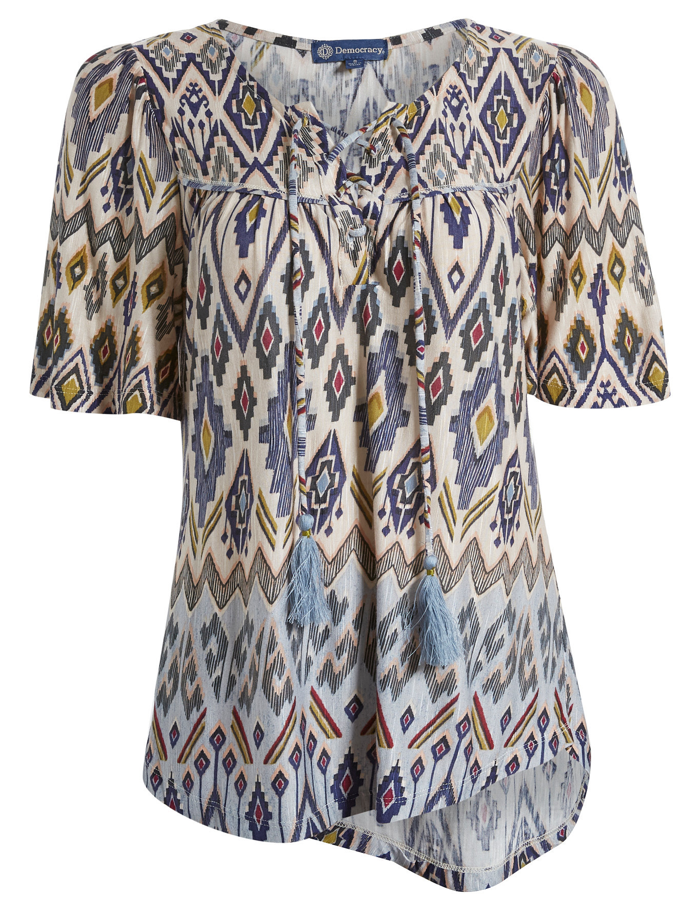 Democracy Geo Pattern Split Neck with Lace-Up Detail