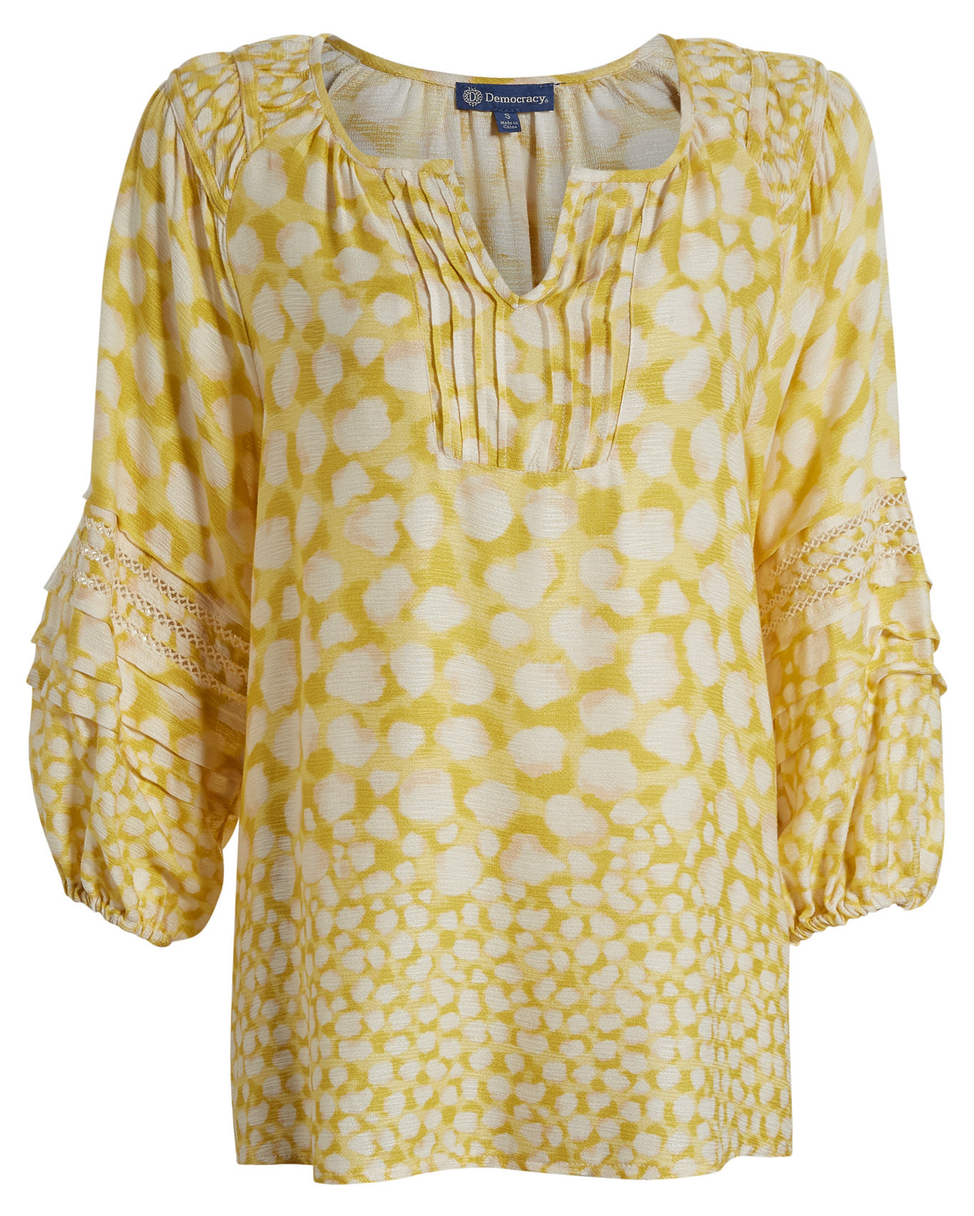 Democracy 3/4 Sleeve Split Neck Printed Top