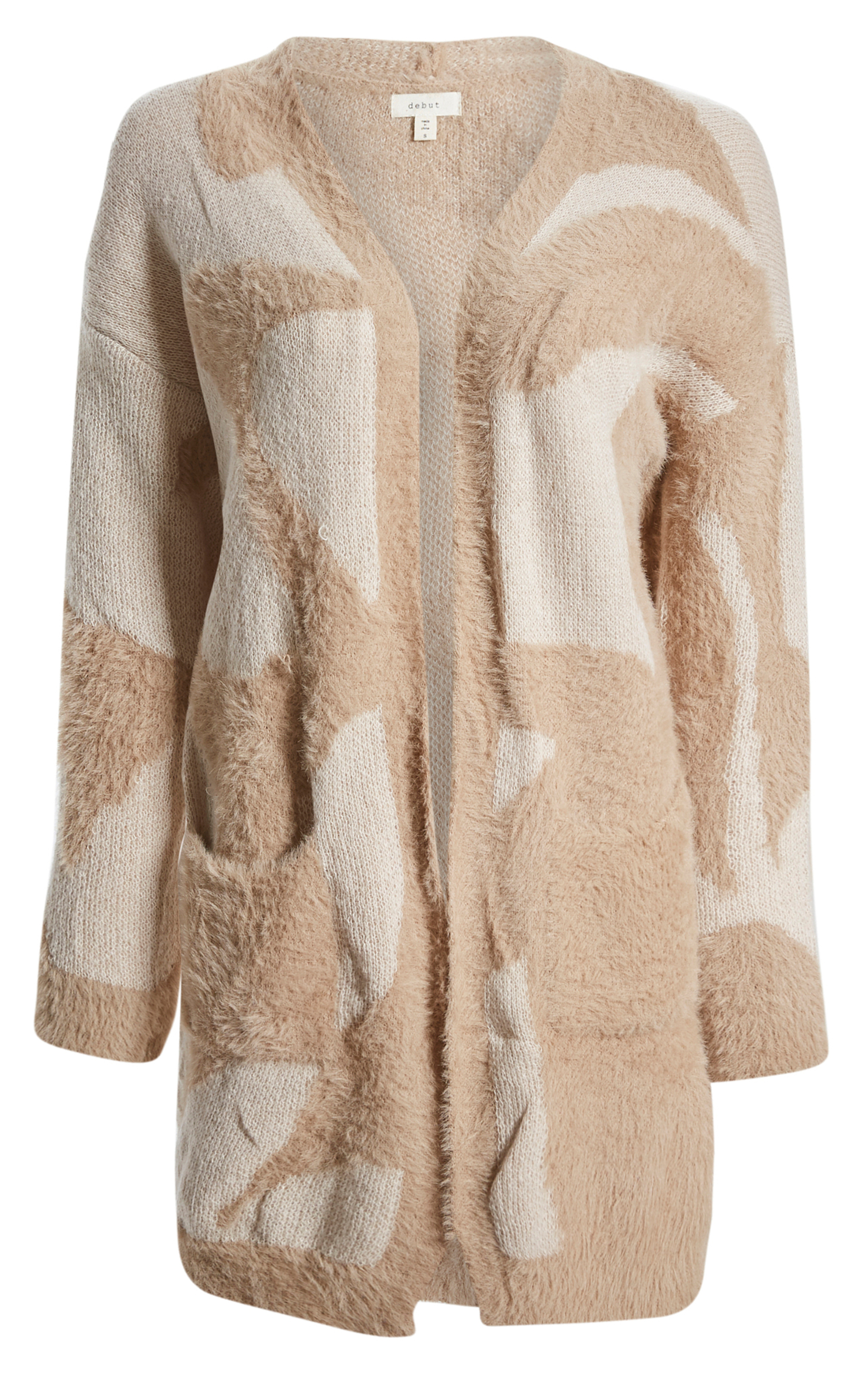 Tan fuzzy cardigan sale