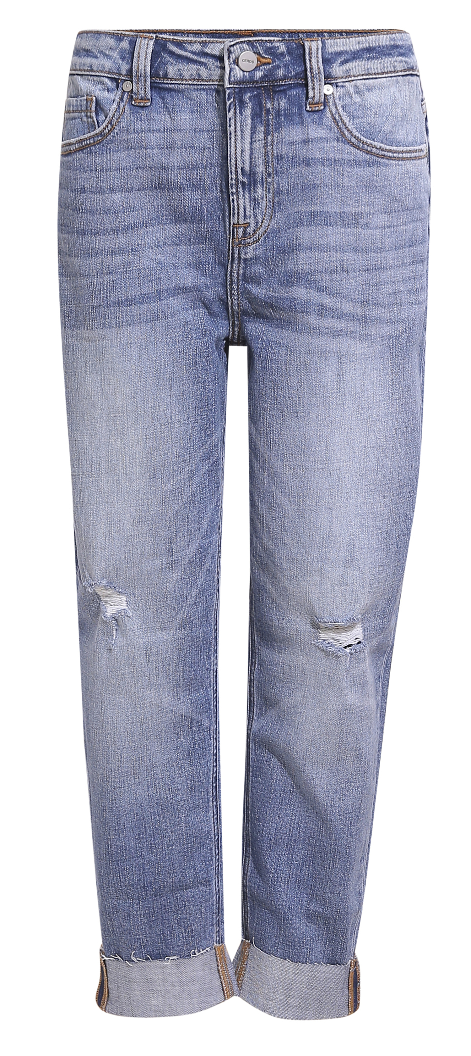 Ceros High Rise Frayed Hem Boyfriend Denim