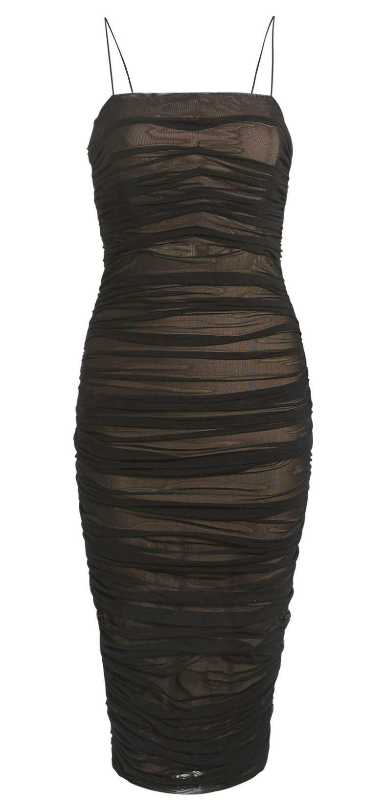 Ruched Mesh Bodycon Midi Dress