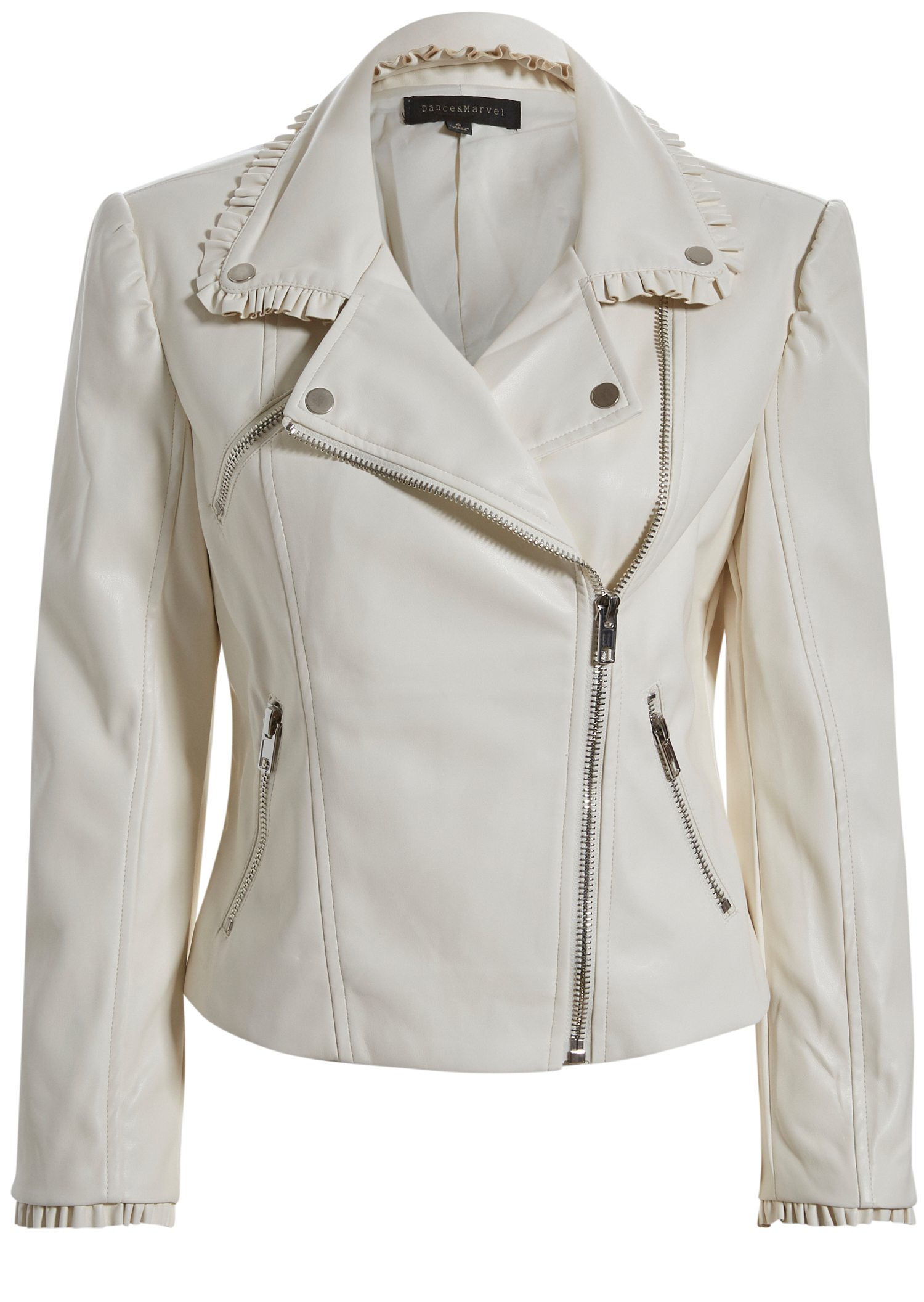 Vegan Leather Moto Jacket With Ruffle Detailing