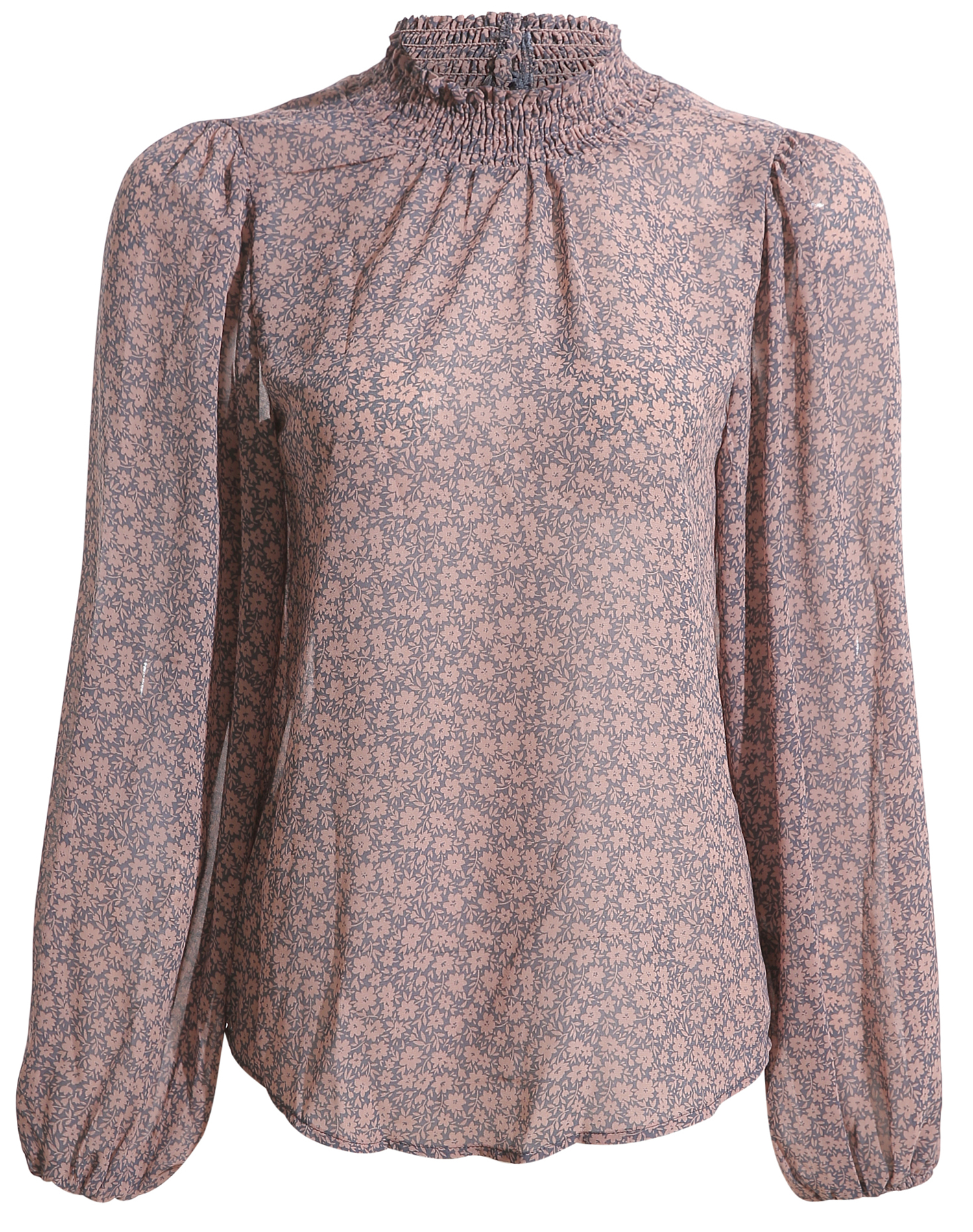 Mock Neck Floral Print Blouse