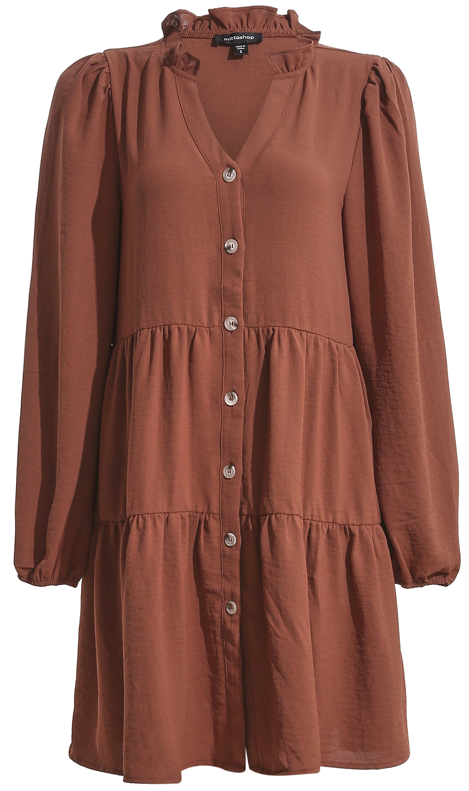 V Neck Button Up Mini Dress