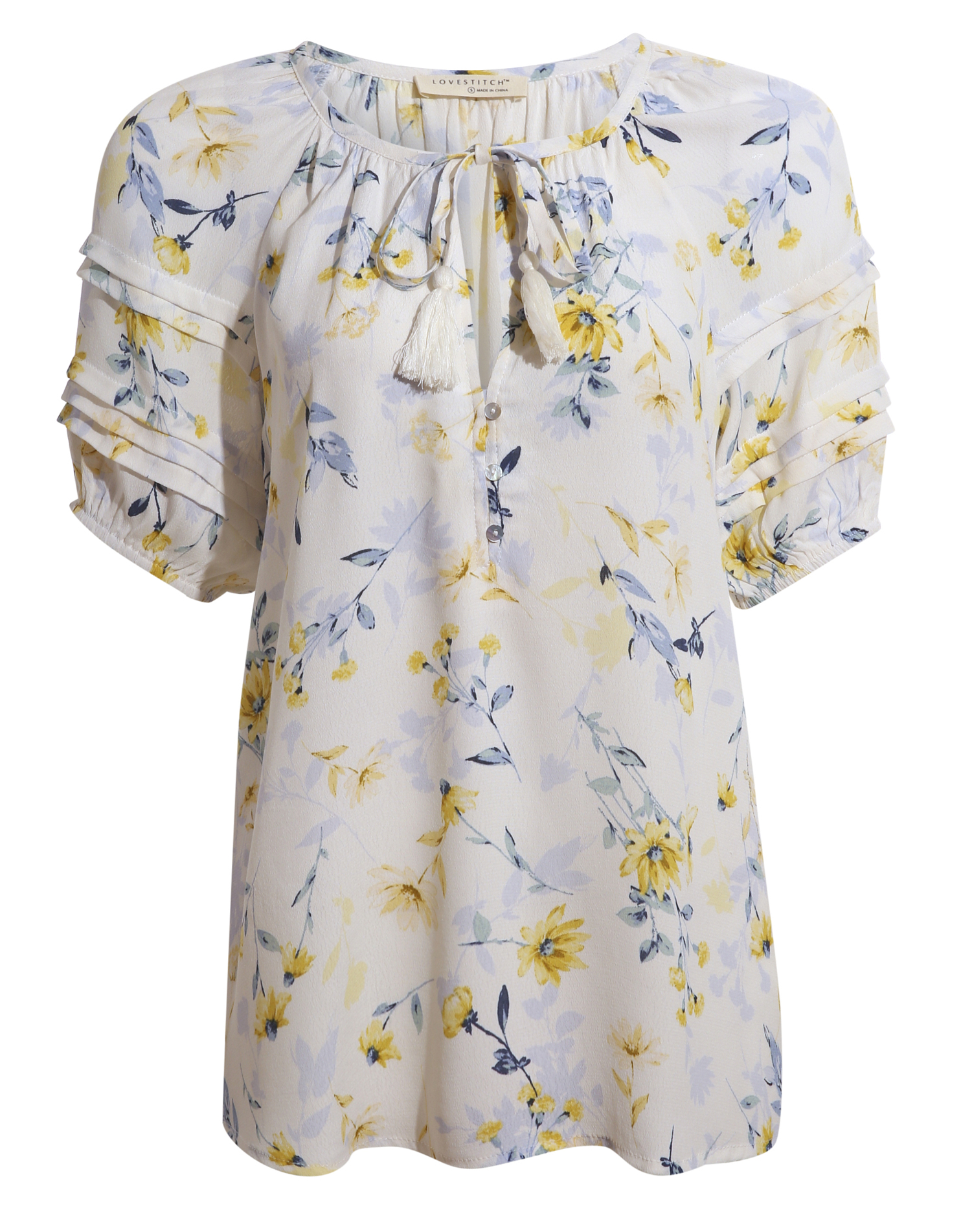 Printed Split Neck Short Sleeve Blouse