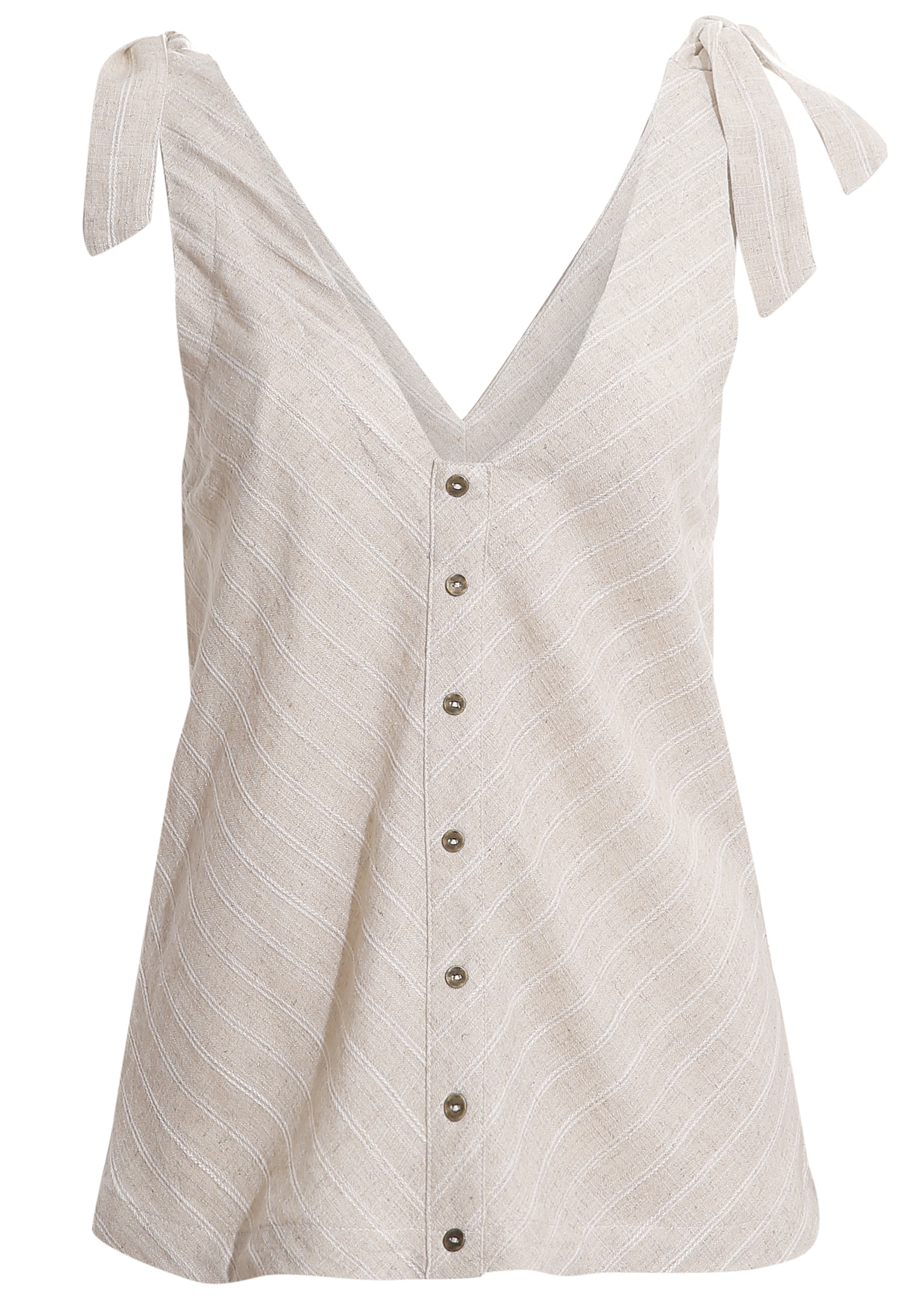 Linen Blend Striped Tie Shoulder Tank Top