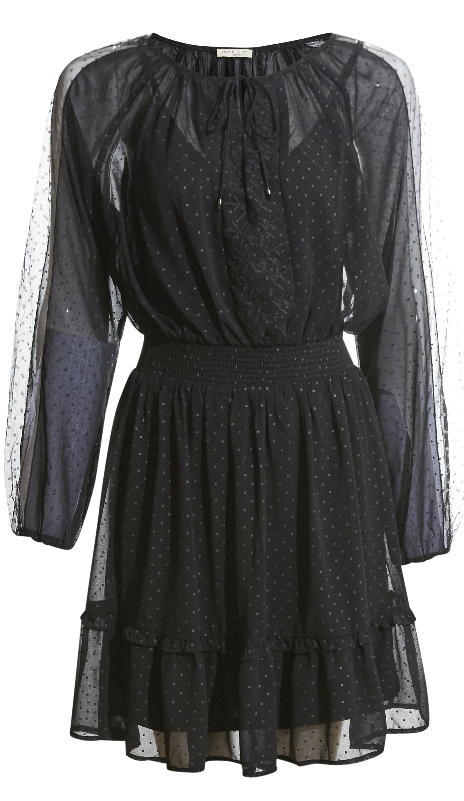 Long Sleeve Swiss Dot Layered Dress