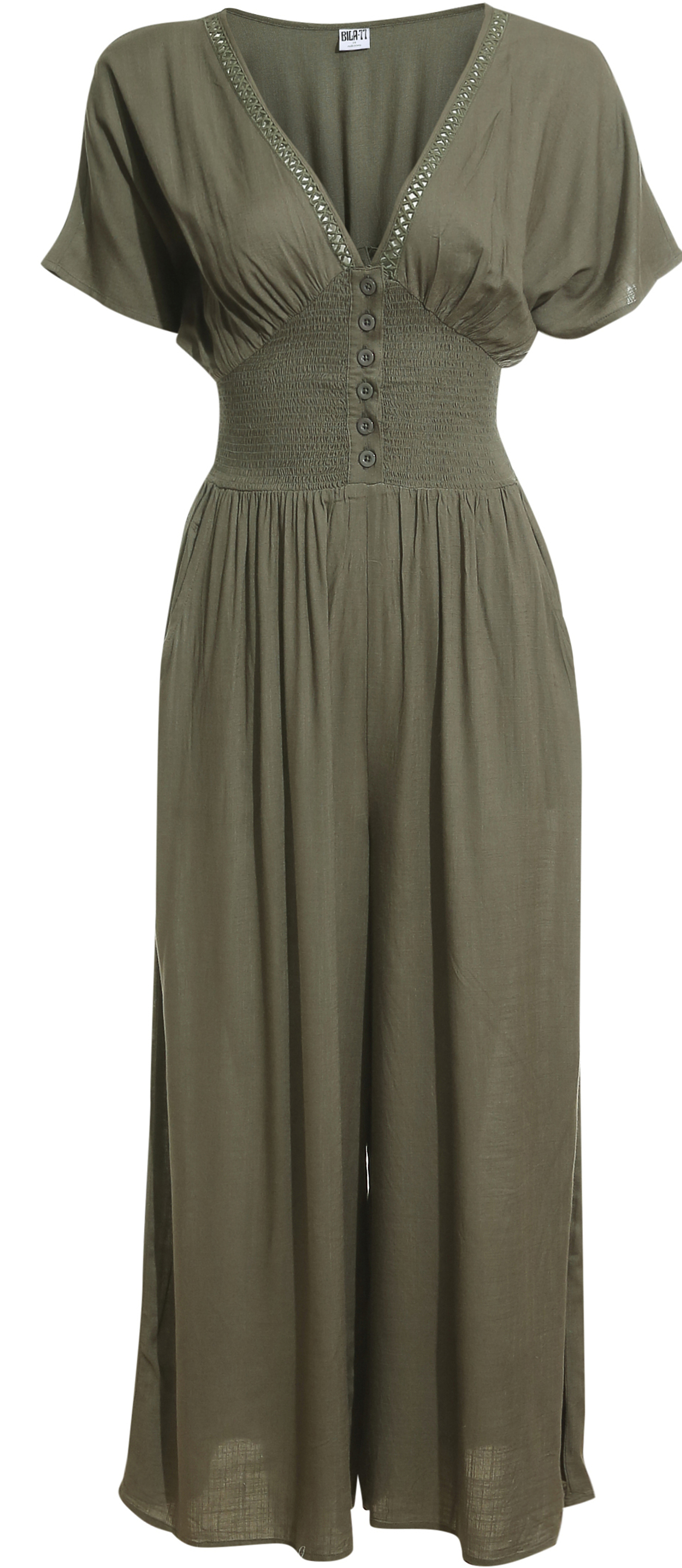 Short Sleeve Smocked Jumpsuit