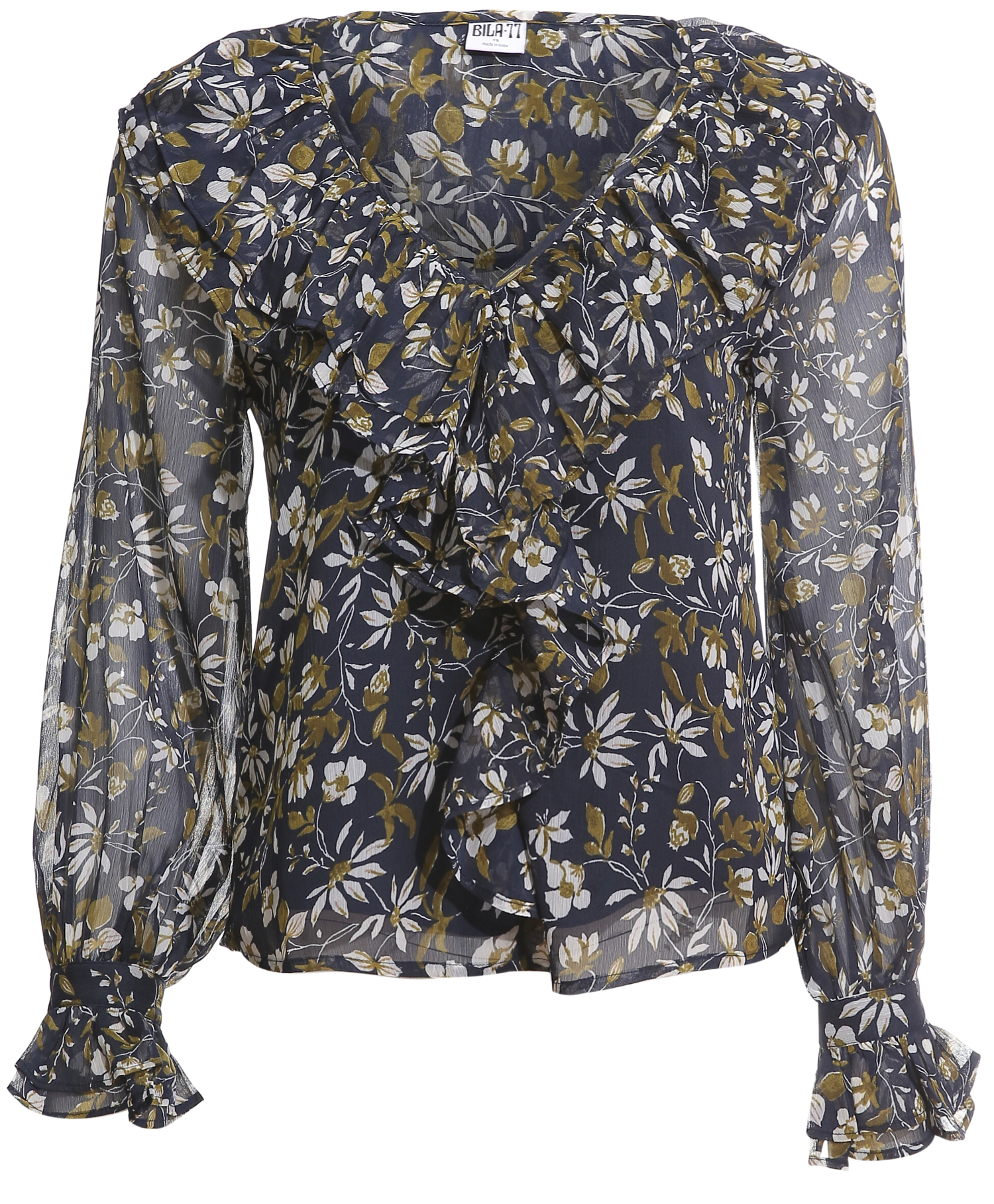 Floral Print Ruffled Long Sleeve Blouse