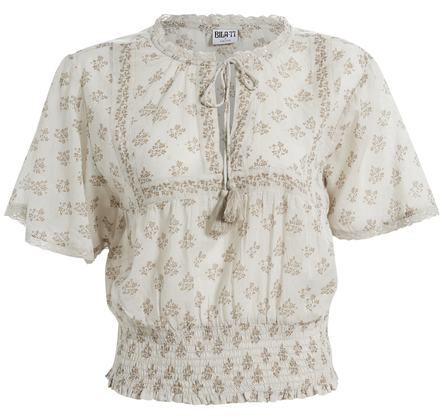 Smocked Waist Printed Top