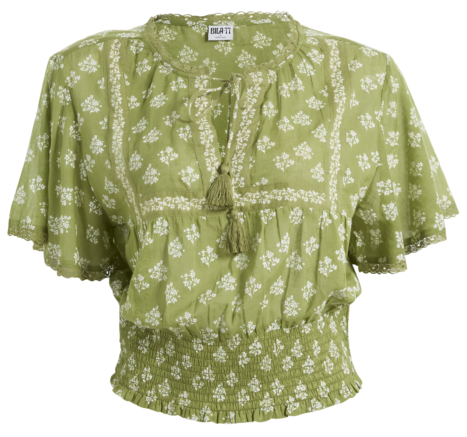 Smocked Waist Printed Top