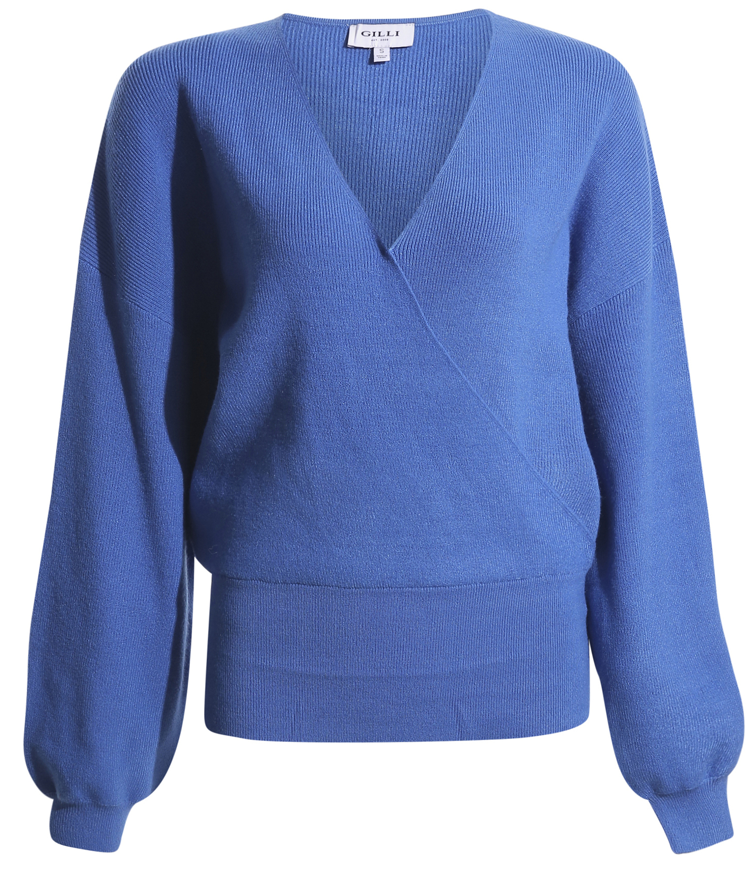 Ribbed Surplice Blouson Sweater