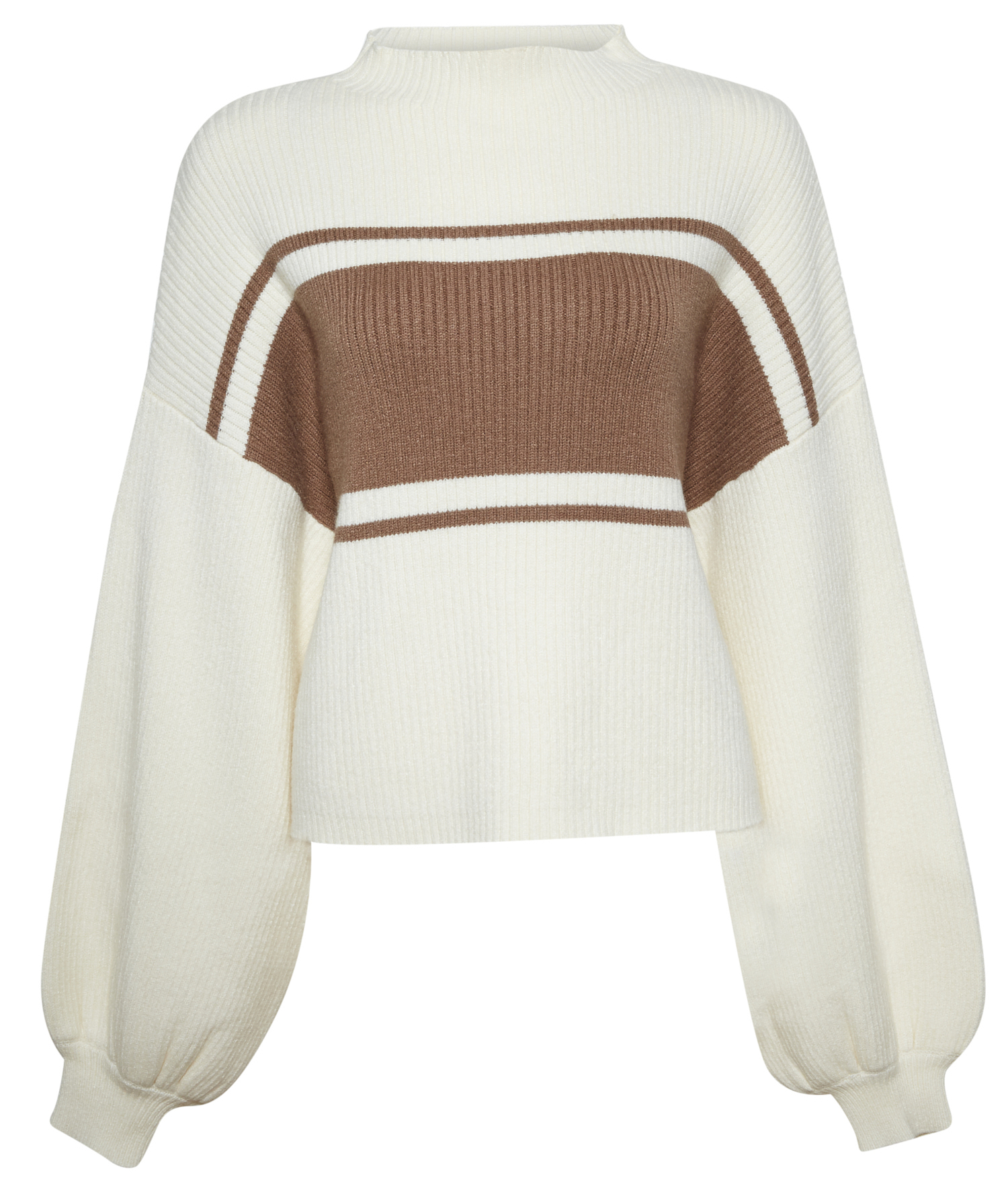Balloon Sleeve Contrast Stripe Sweater