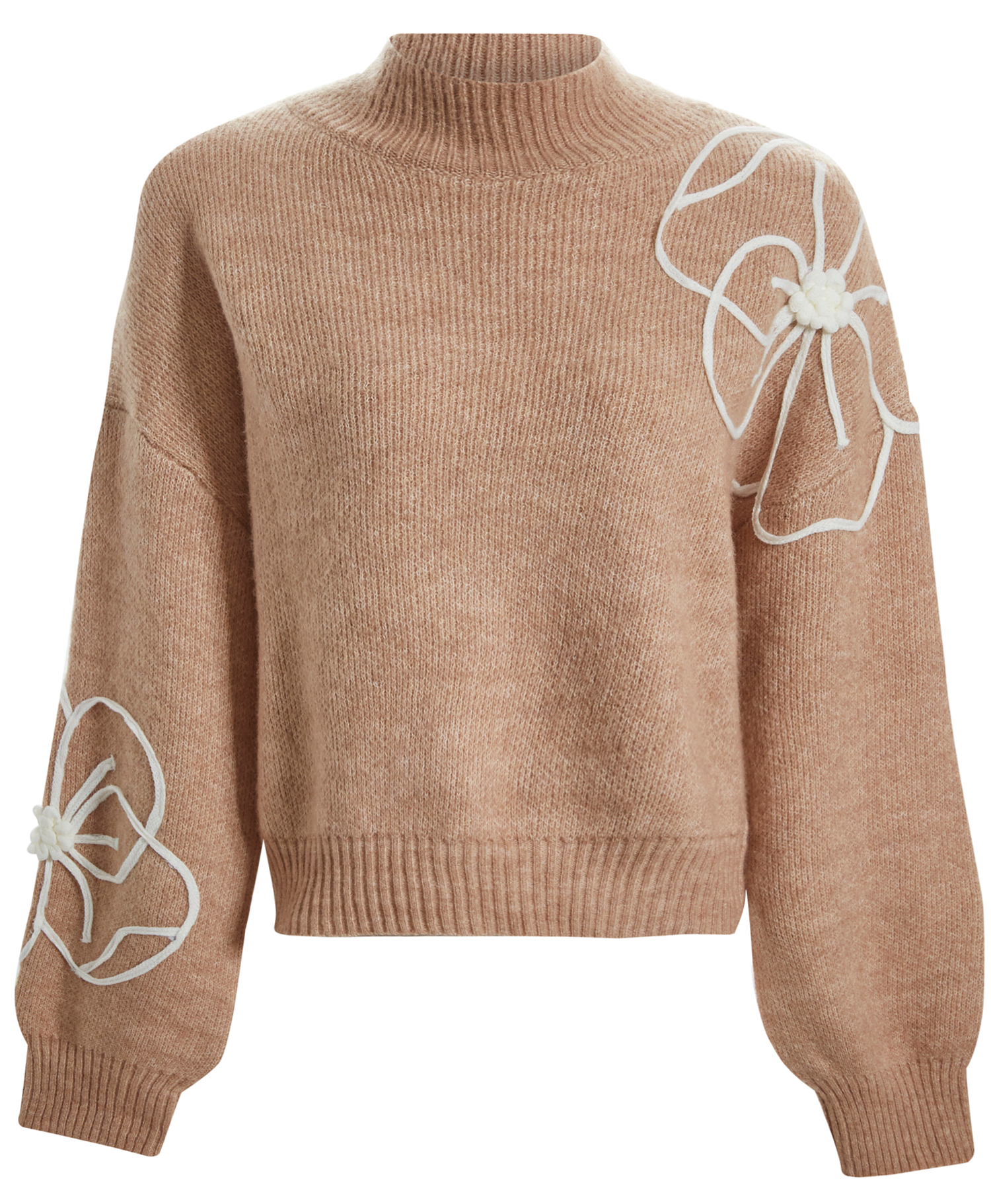 Flower Embroidery Mock Neck Sweater