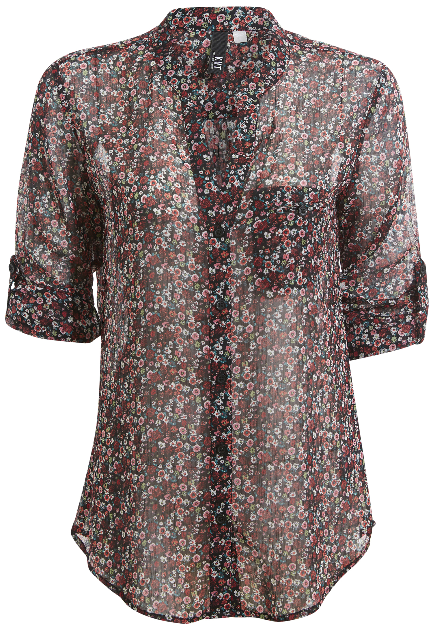 KUT from the Kloth Button Front Long Sleeve Sheer Blouse