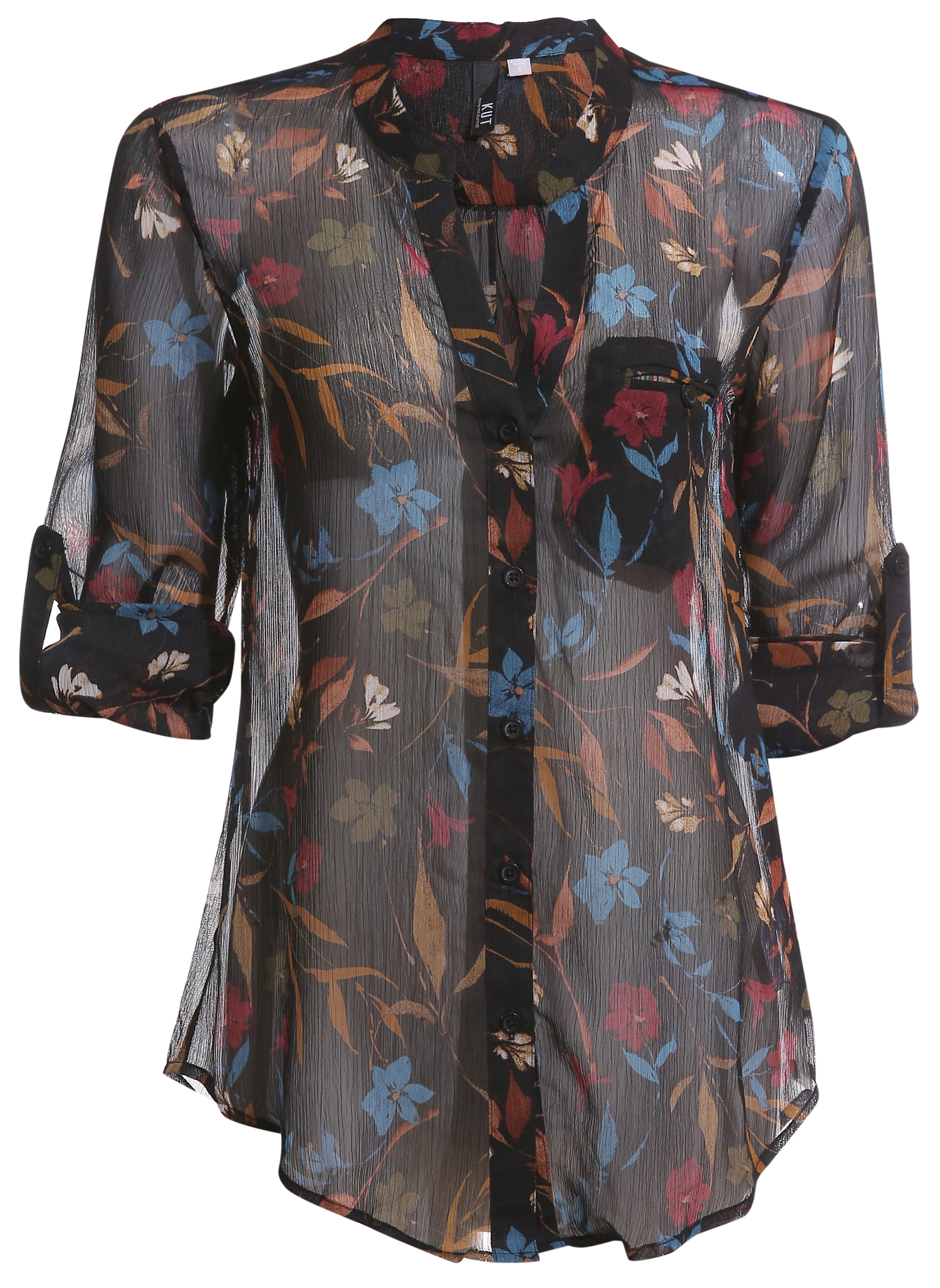 KUT from the Kloth Button Front Long Sleeve Sheer Blouse