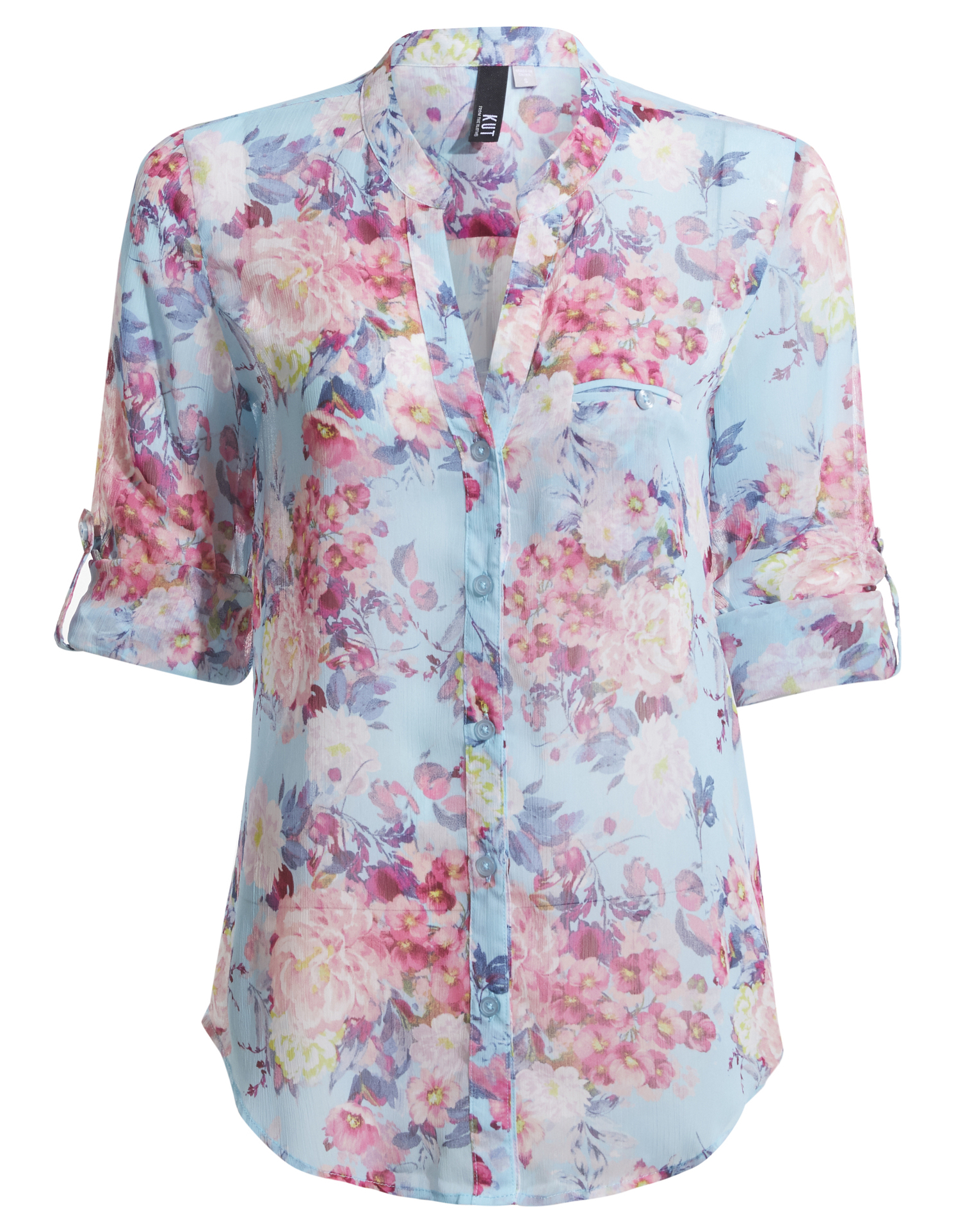 KUT from the Kloth Button Front Long Sleeve Sheer Blouse