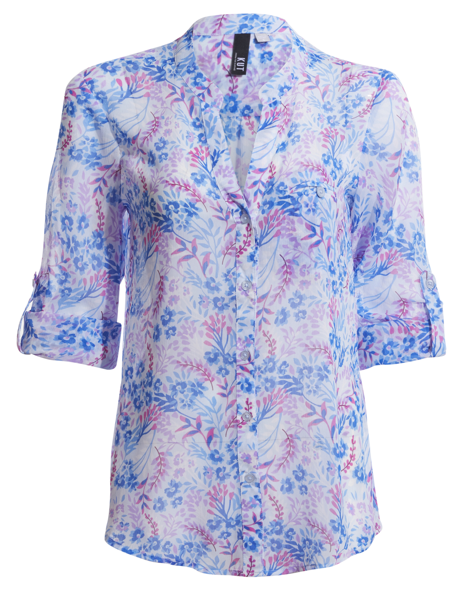 KUT from the Kloth Button Front Long Sleeve Sheer Blouse