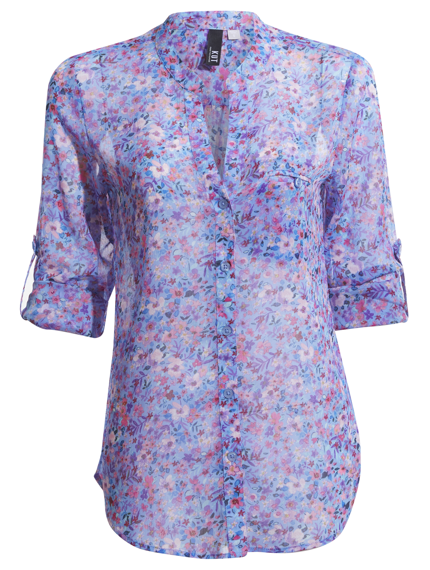 KUT from the Kloth Button Front Long Sleeve Sheer Blouse