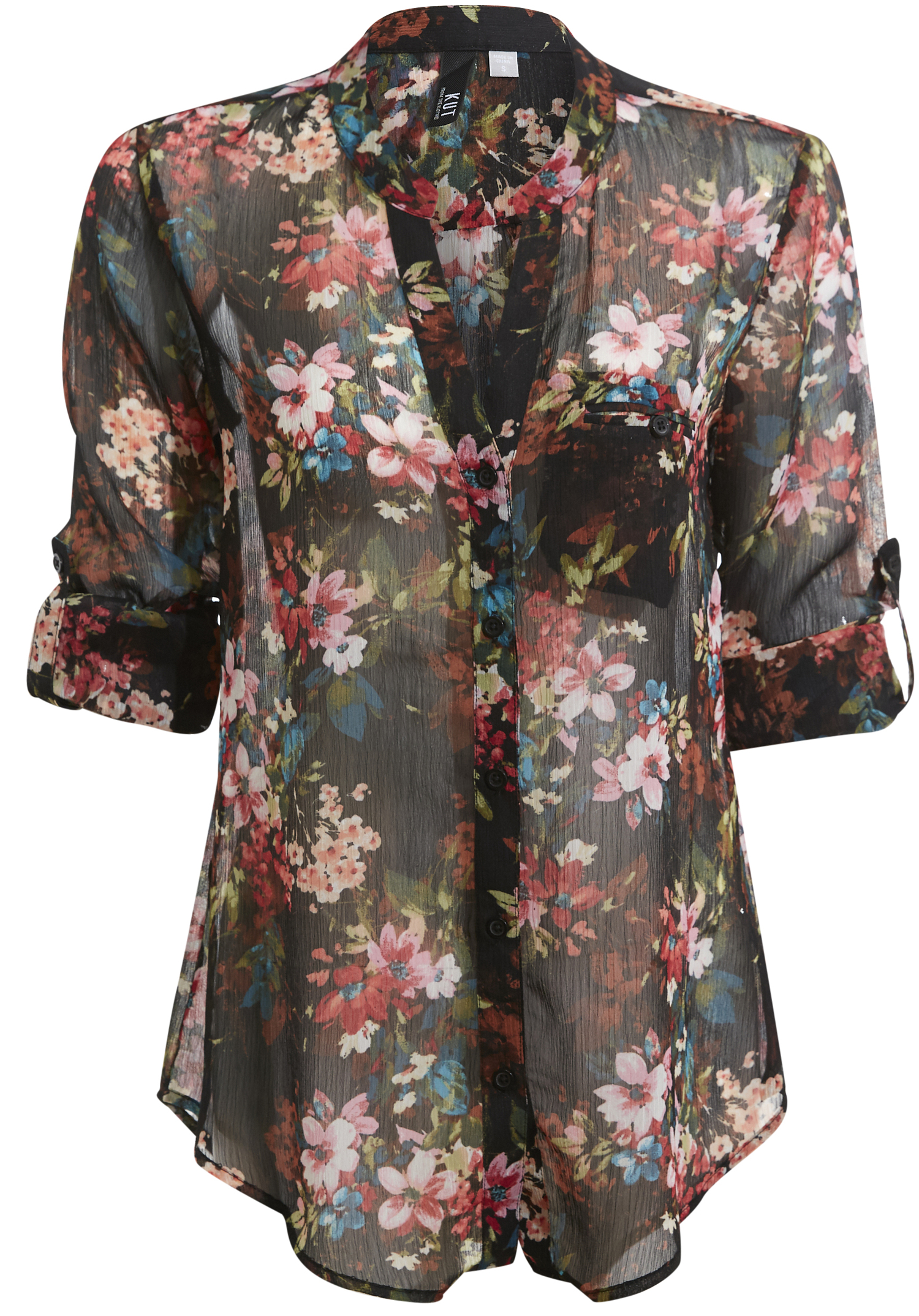 KUT from the Kloth Button Front Long Sleeve Sheer Blouse