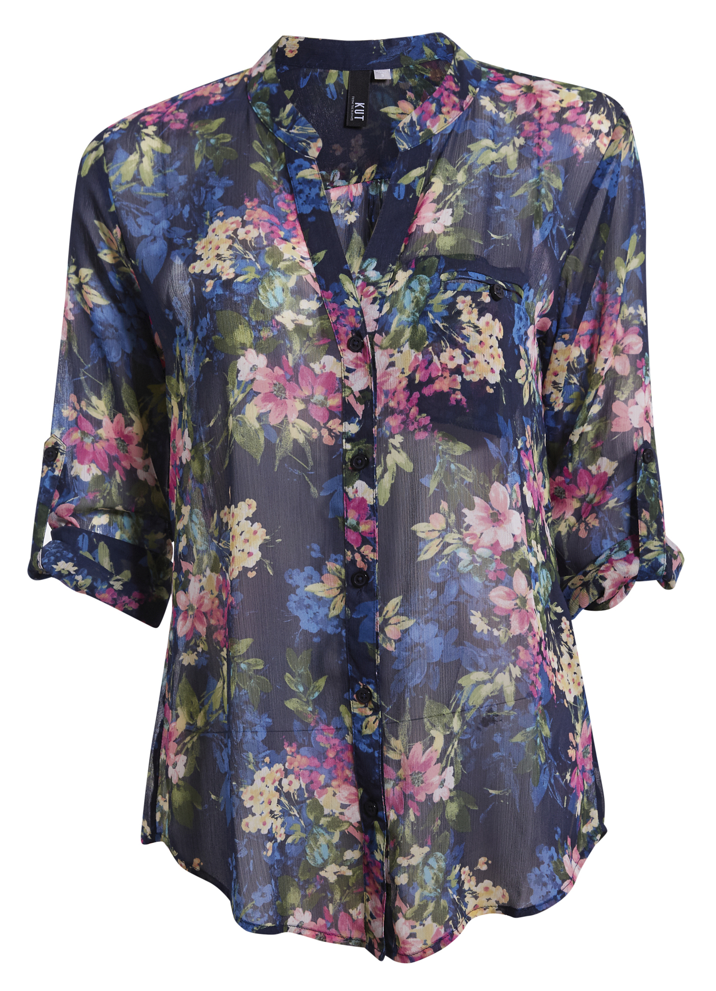KUT from the Kloth Button Front Long Sleeve Sheer Blouse