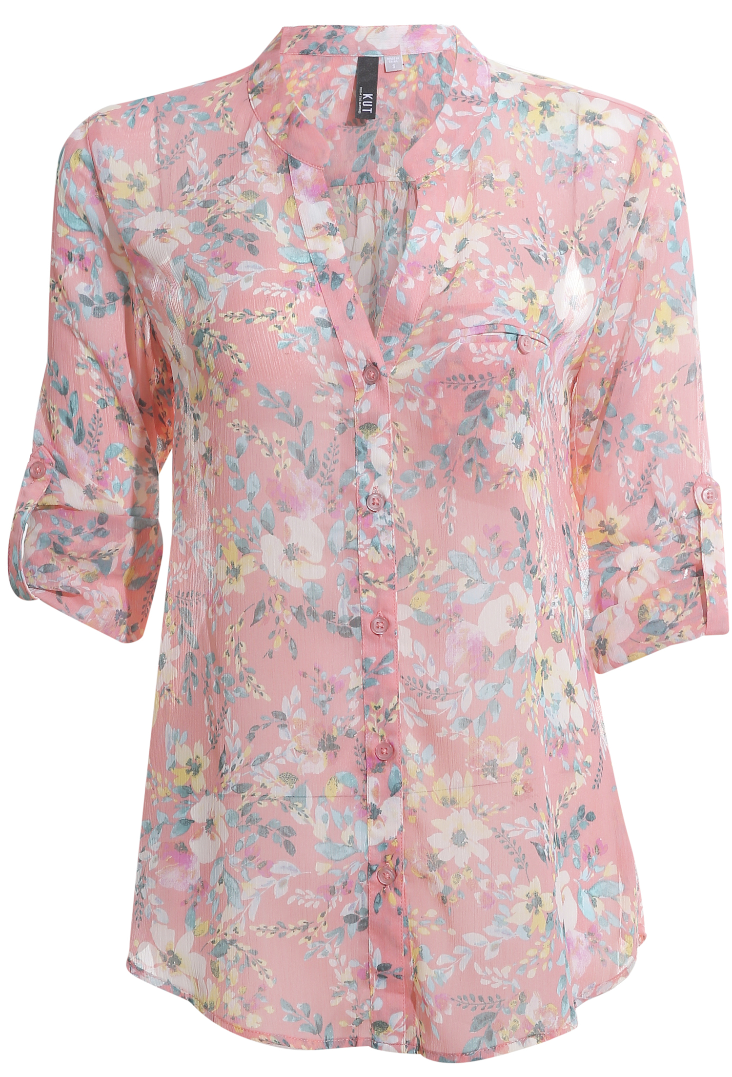 KUT from the Kloth Button Front Long Sleeve Sheer Blouse
