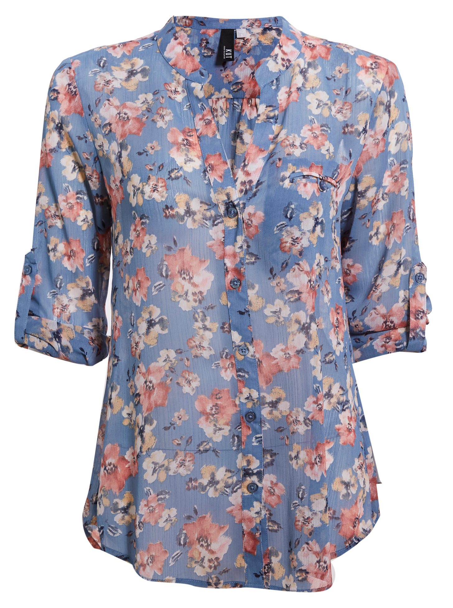 KUT from the Kloth Button Front Long Sleeve Sheer Blouse