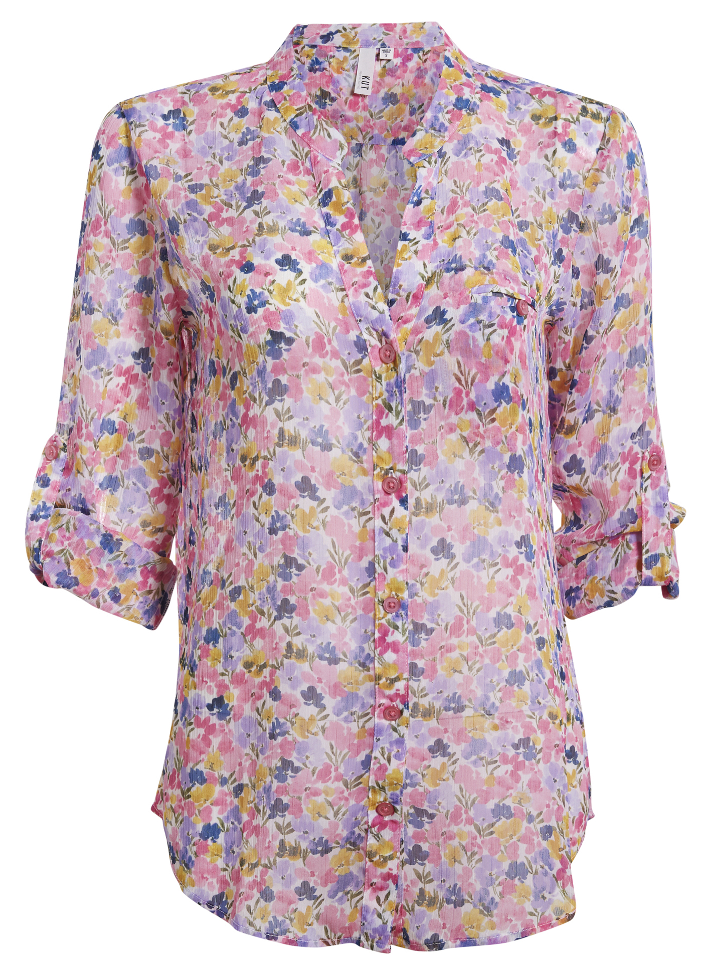 KUT from the Kloth Button Front Long Sleeve Sheer Blouse
