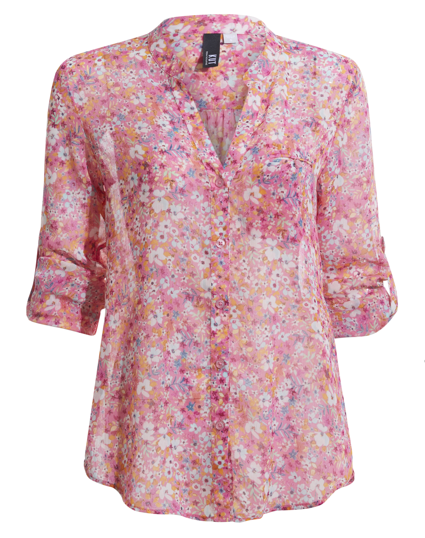 KUT from the Kloth Button Front Long Sleeve Sheer Blouse