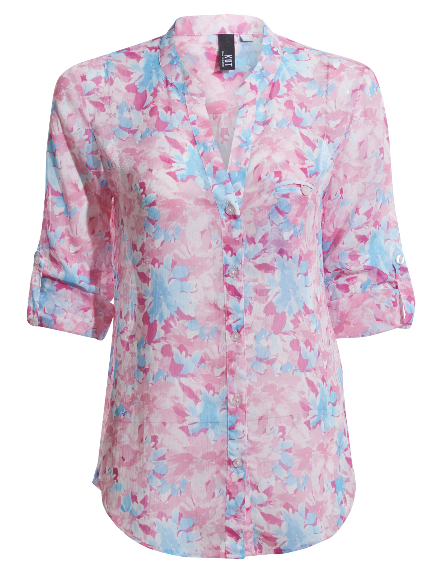 KUT from the Kloth Button Front Long Sleeve Sheer Blouse