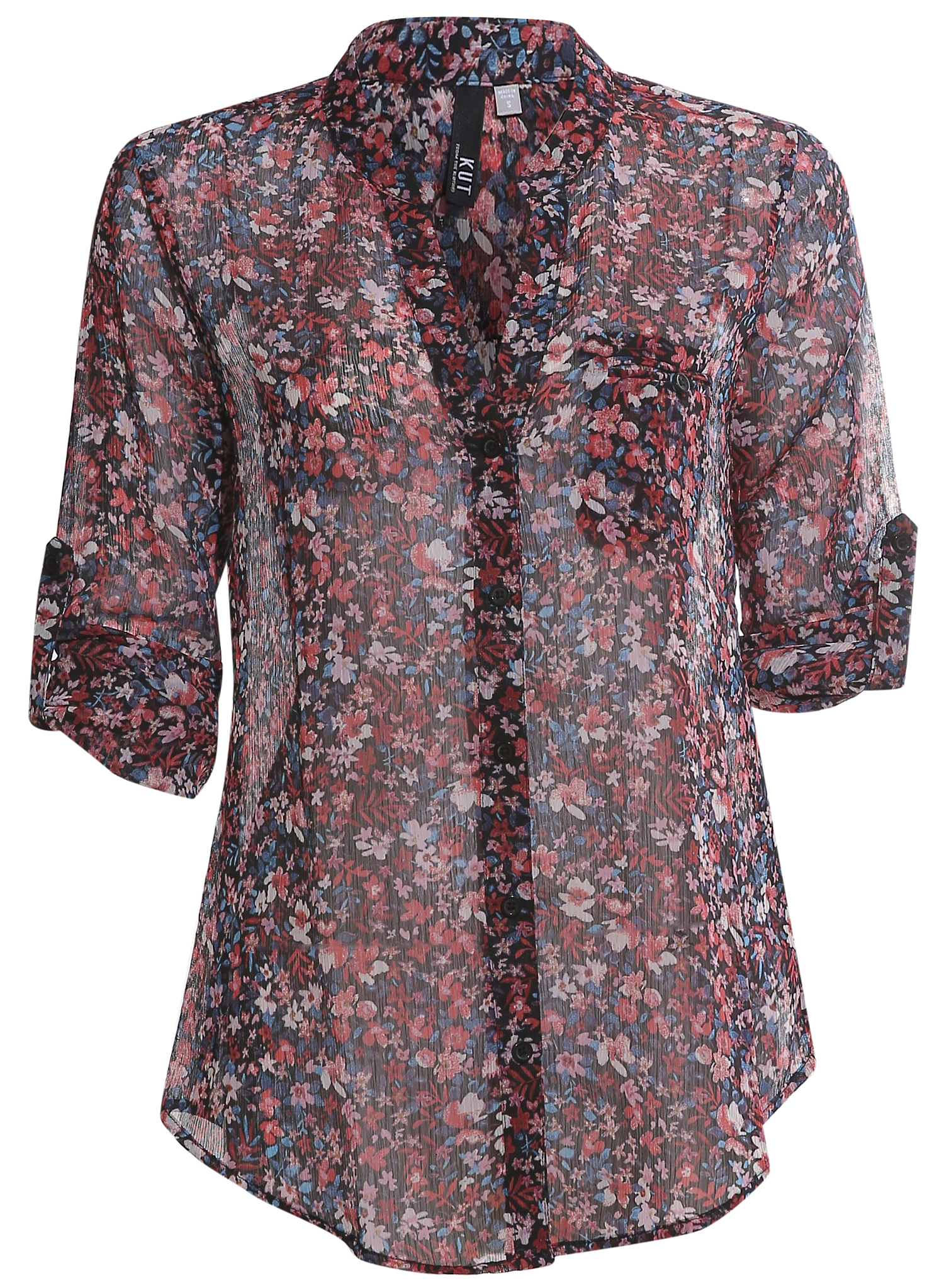 KUT from the Kloth Button Front Long Sleeve Sheer Blouse