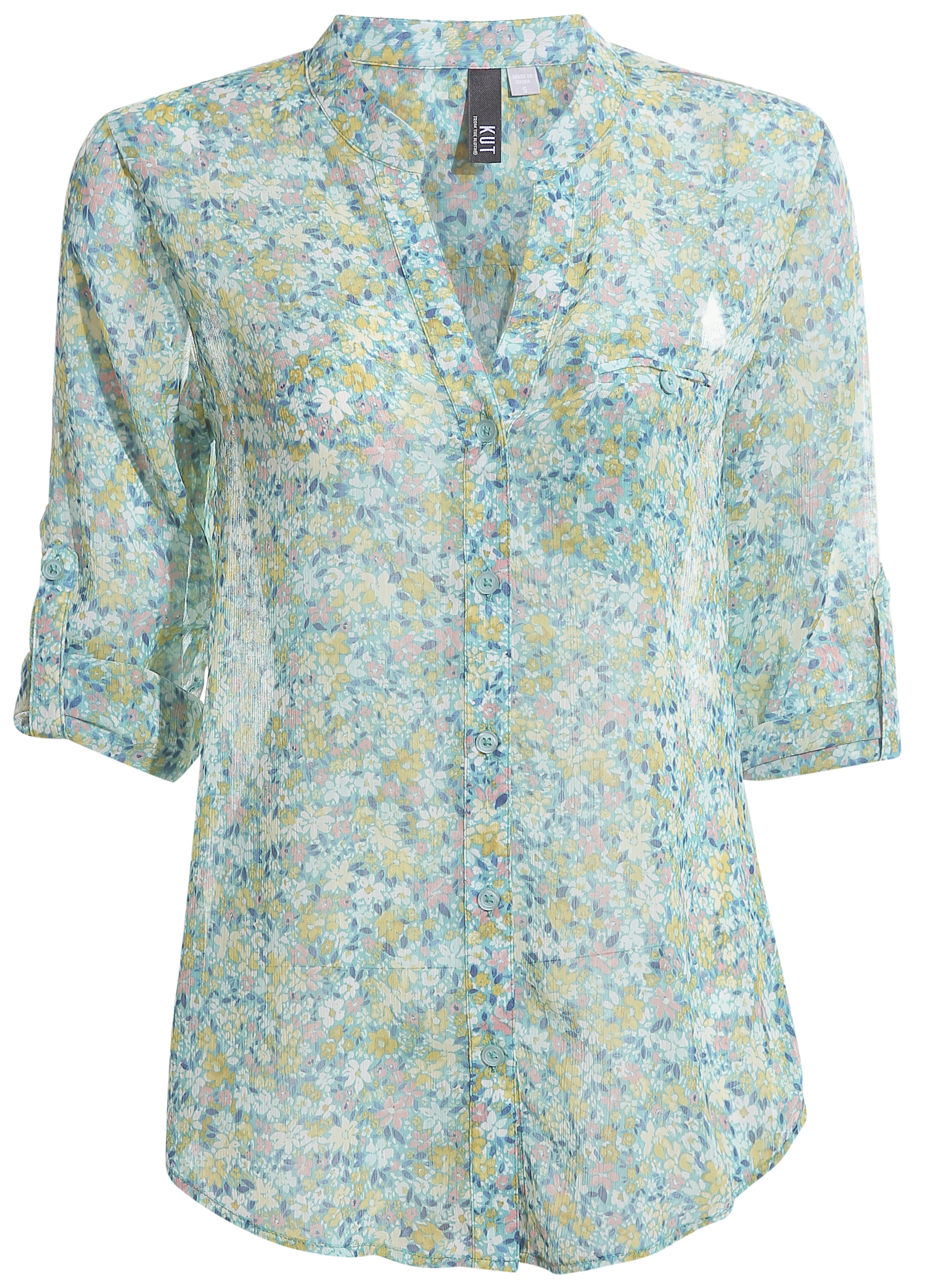KUT from the Kloth Button Front Long Sleeve Sheer Blouse