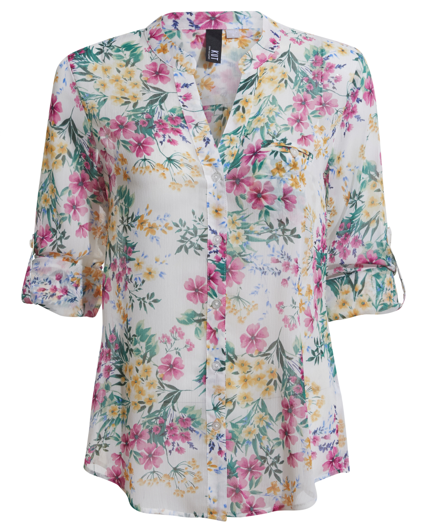 KUT from the Kloth Button Front Long Sleeve Sheer Blouse